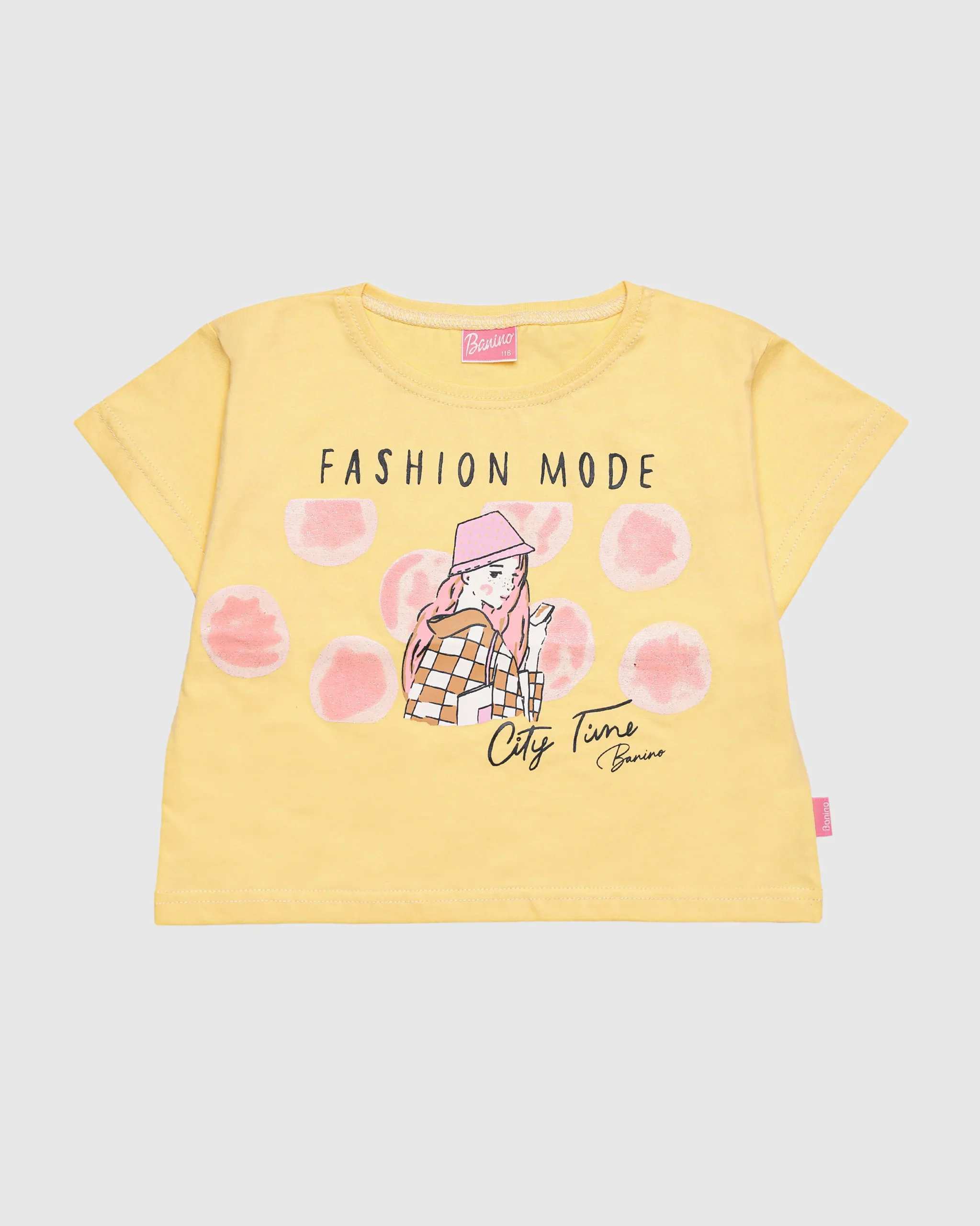 تی شرت دخترانه طرح FASHION MODE رنگ زرد بانی نو