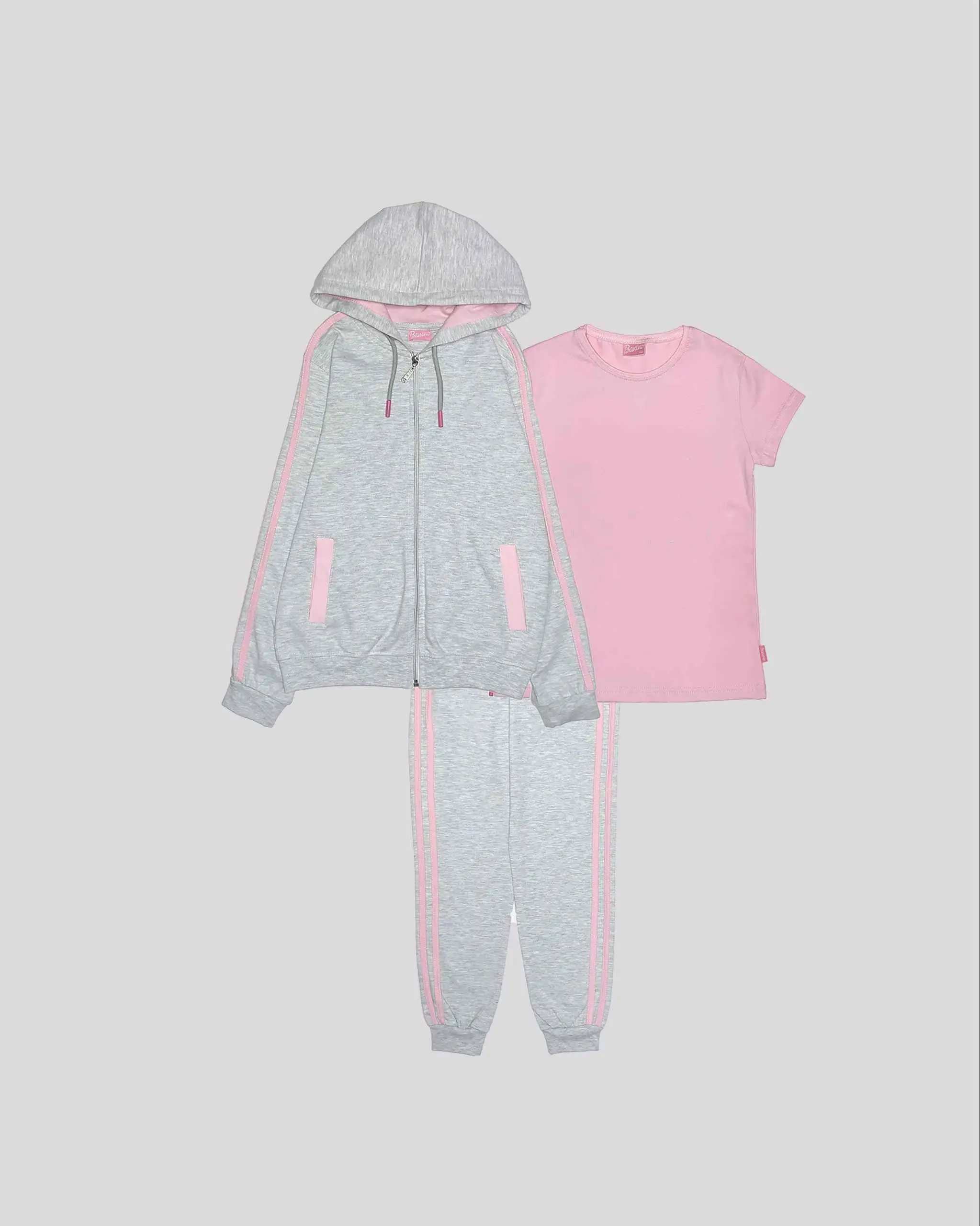 ست سه تکه دخترانه طرح adidas طوسی بانی نو