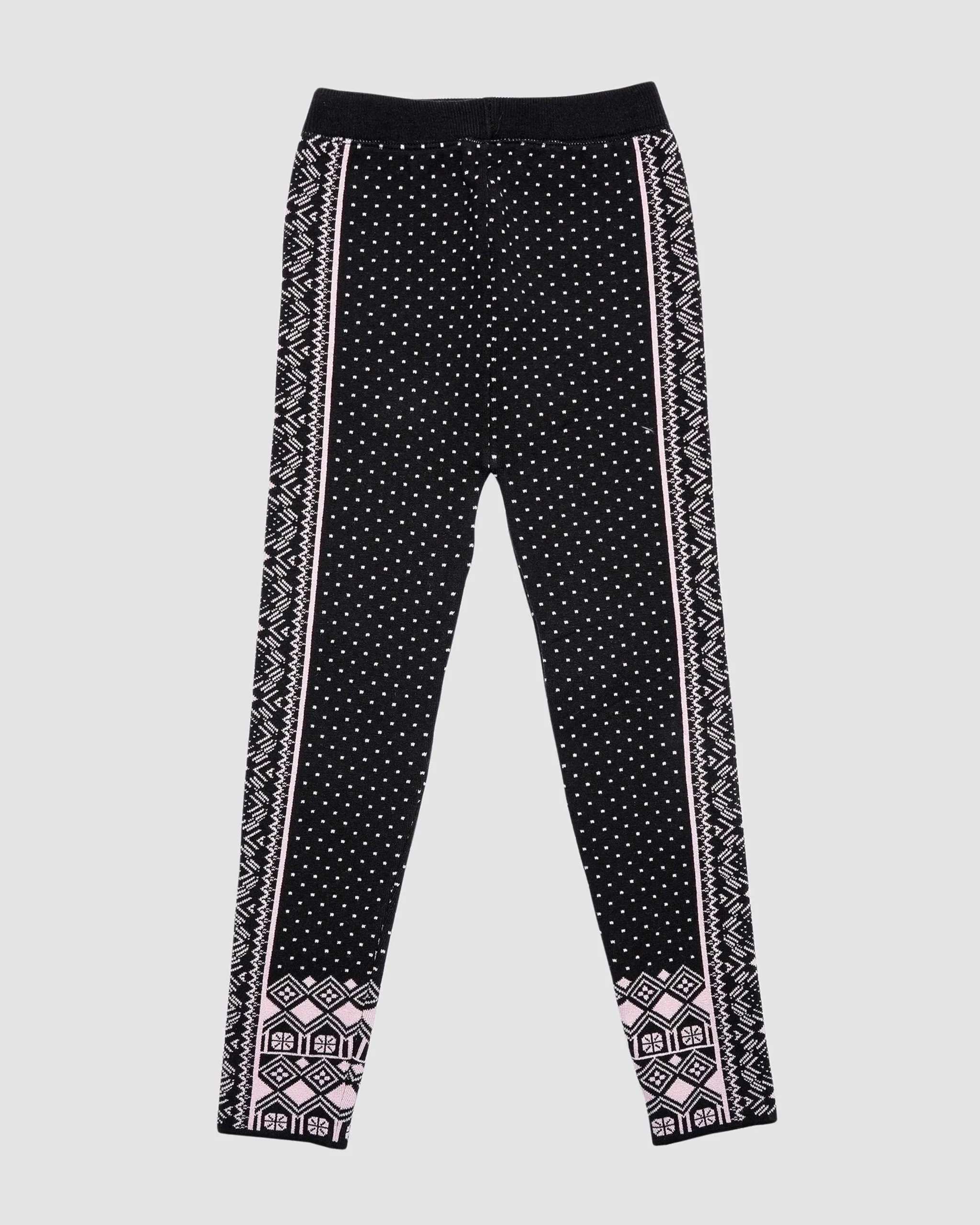 شلوار لگ بافت دخترانه بغل طرح دار مشکی-صورتی بانی نو