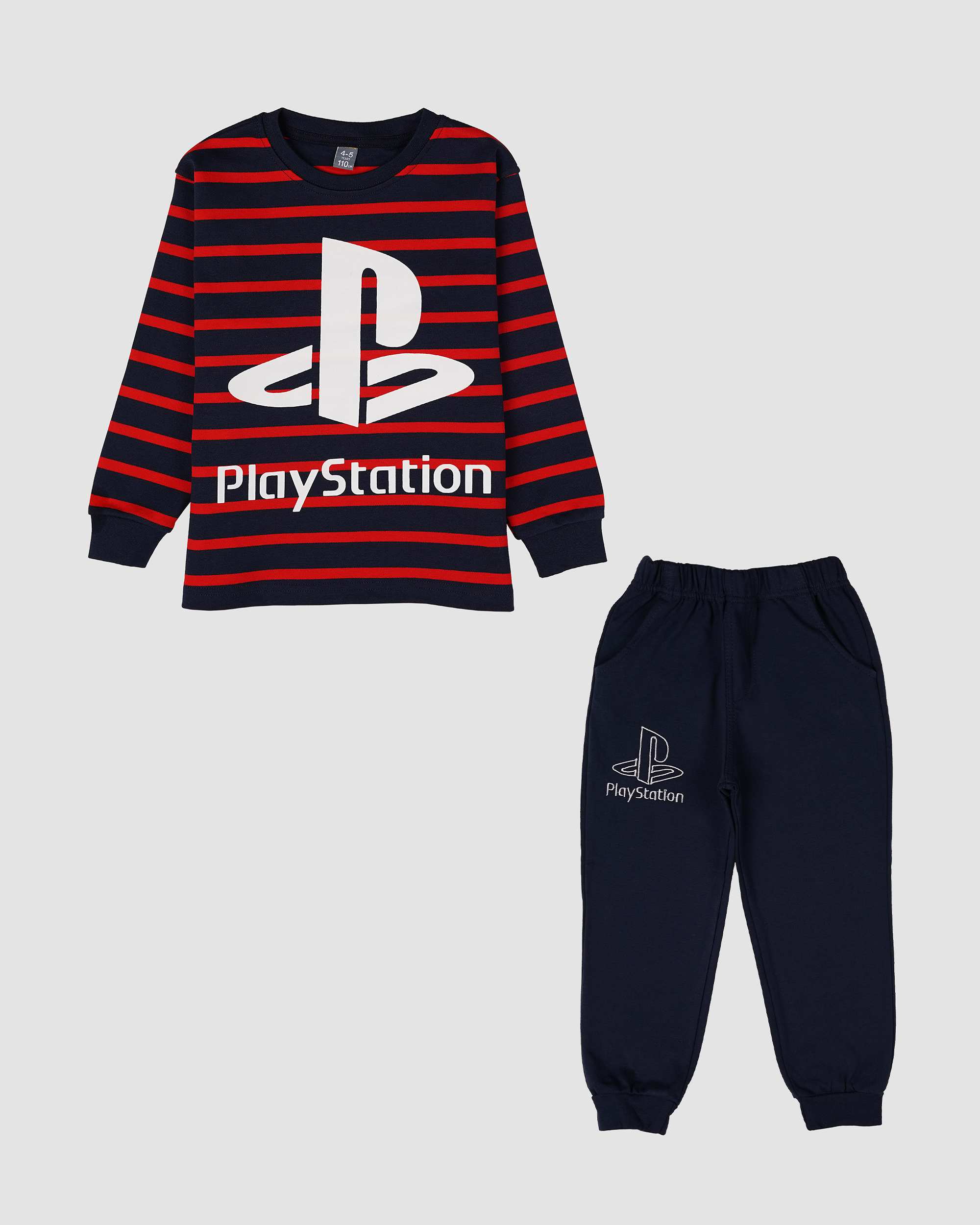 ست بلوز شلوار پسرانه طرح راه راه PLAY STATION سرمه ای بانی نو