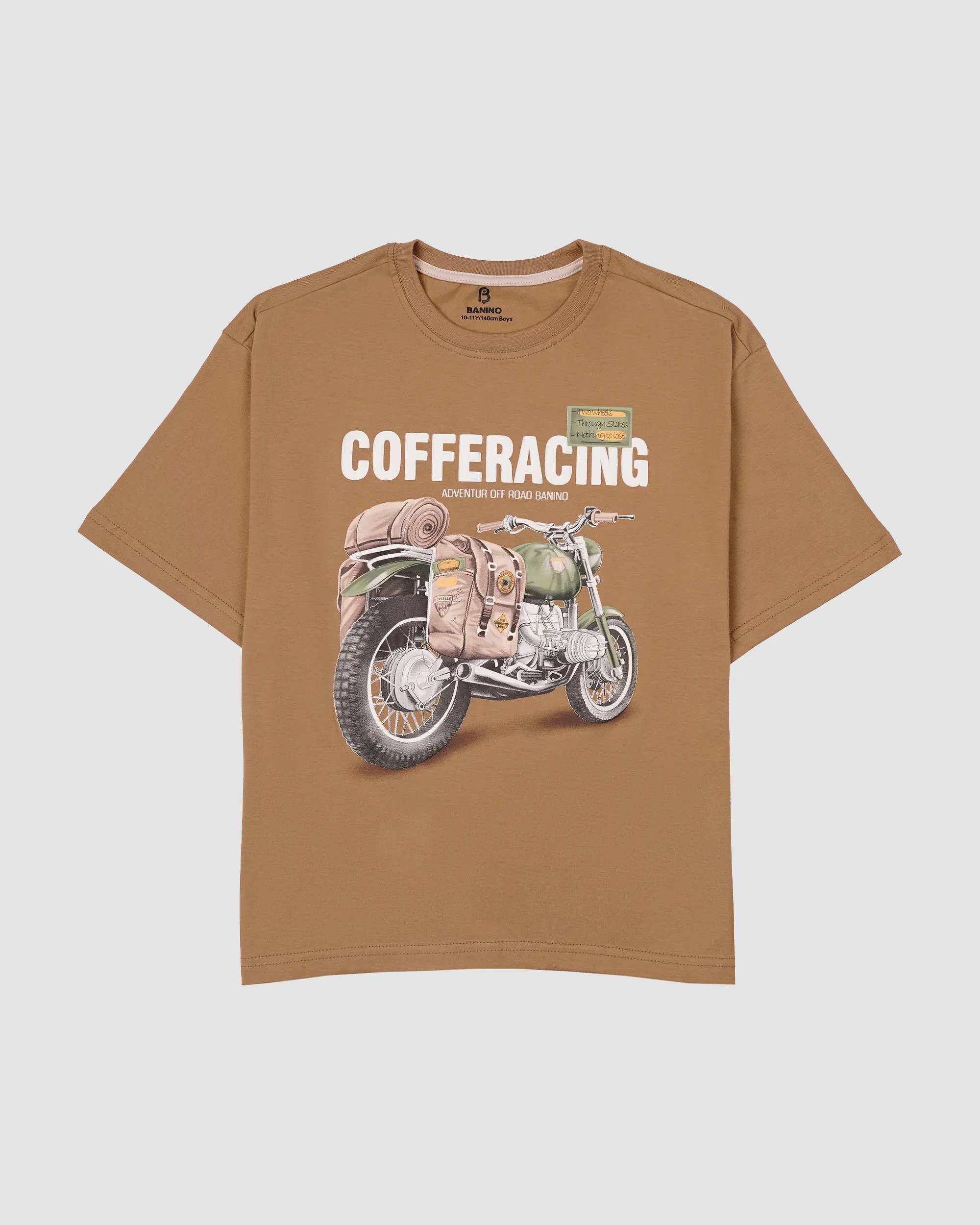 تی شرت پسرانه مدل CAFFERACING نخودی بانی نو