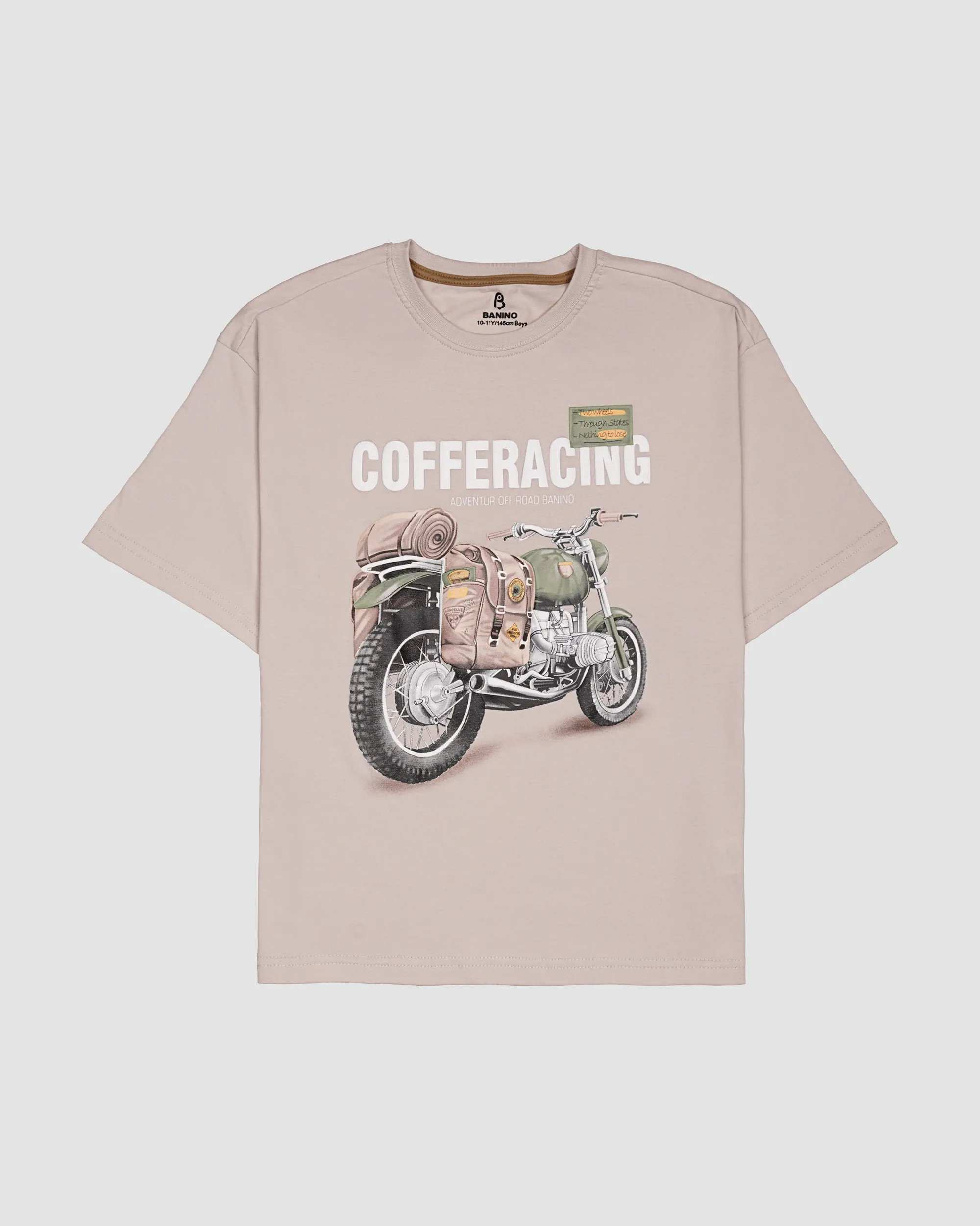 تی شرت پسرانه مدل CAFFERACING کرم بانی نو