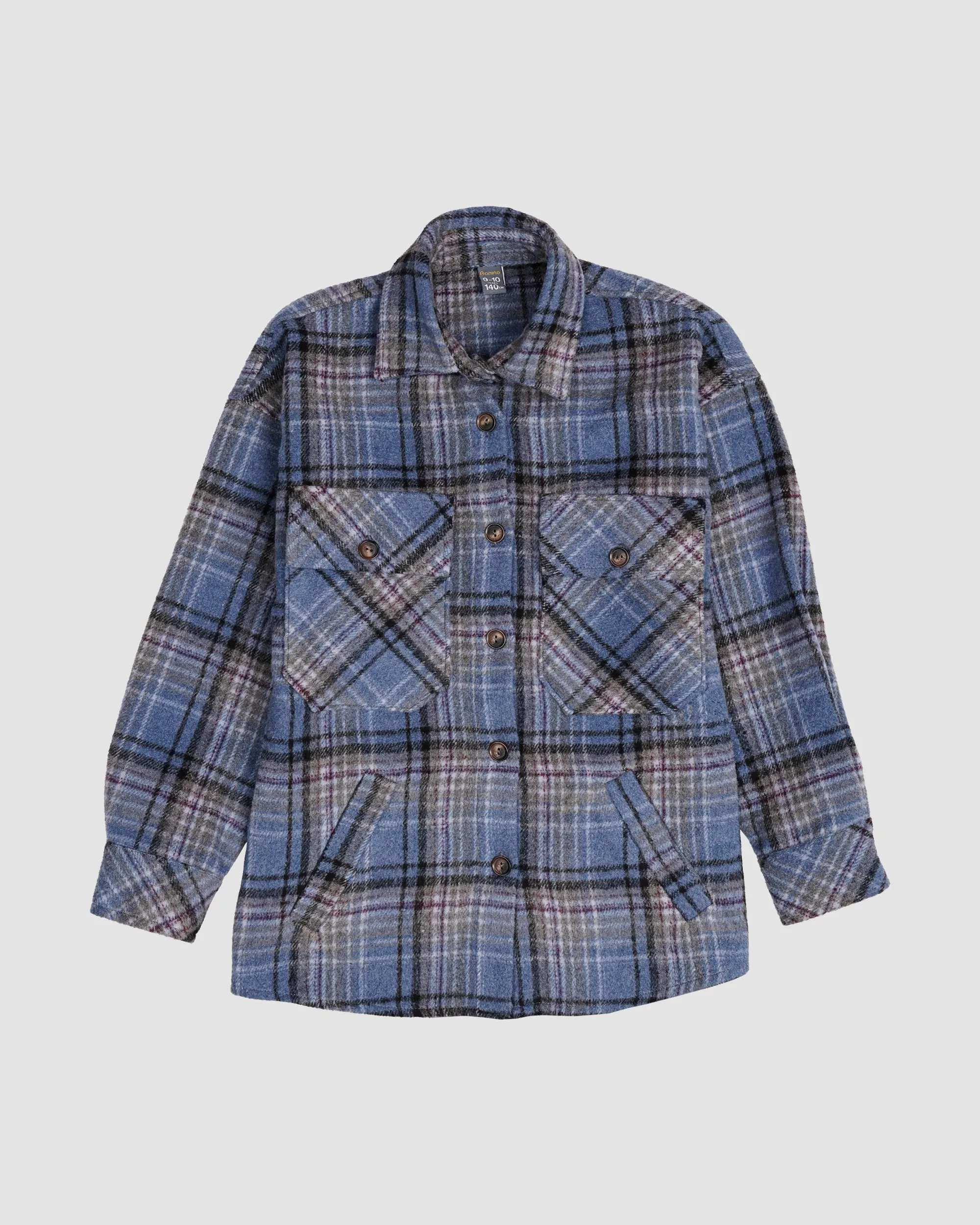 پیراهن شومیزه دخترانه مدل چهارخانه کوتاه آبی بانی نو