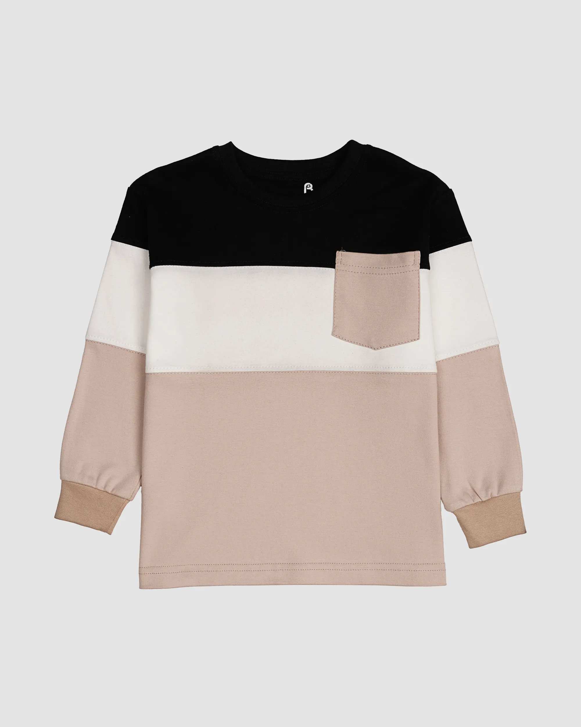 بلوز پسرانه یقه گرد جیب دار رنگ مشکی-کرم بانی نو