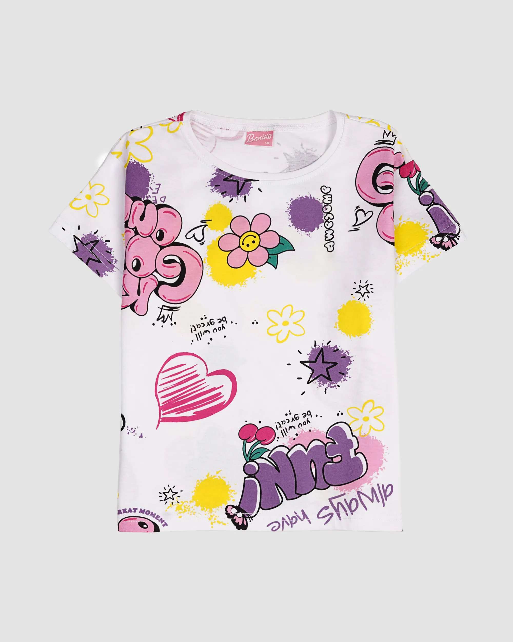 تیشرت دخترانه مدل تمام چاپ FUNI بانی نو