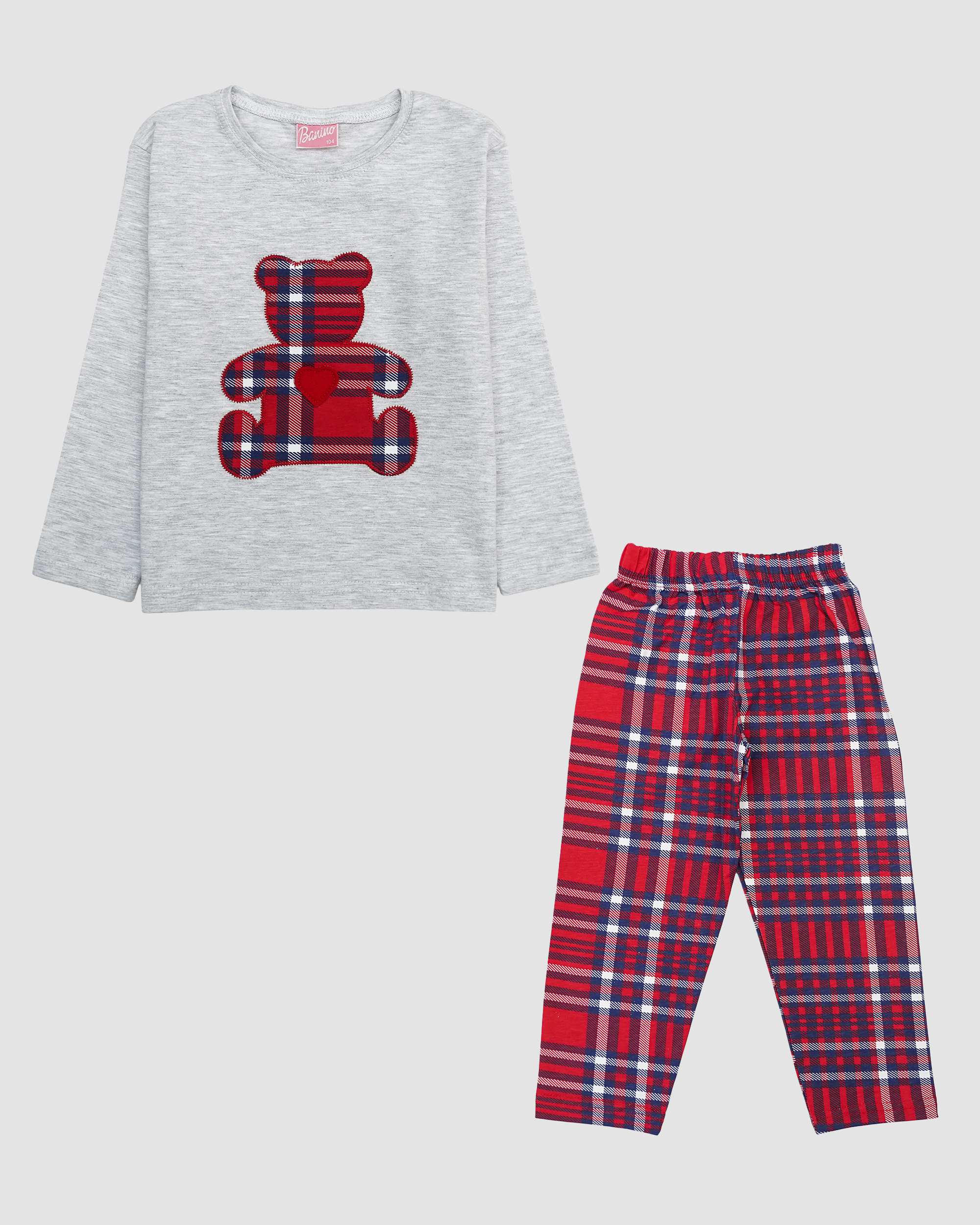 ست بلوز و شلوار دخترانه طرح چهارخانه خرسی بانی نو