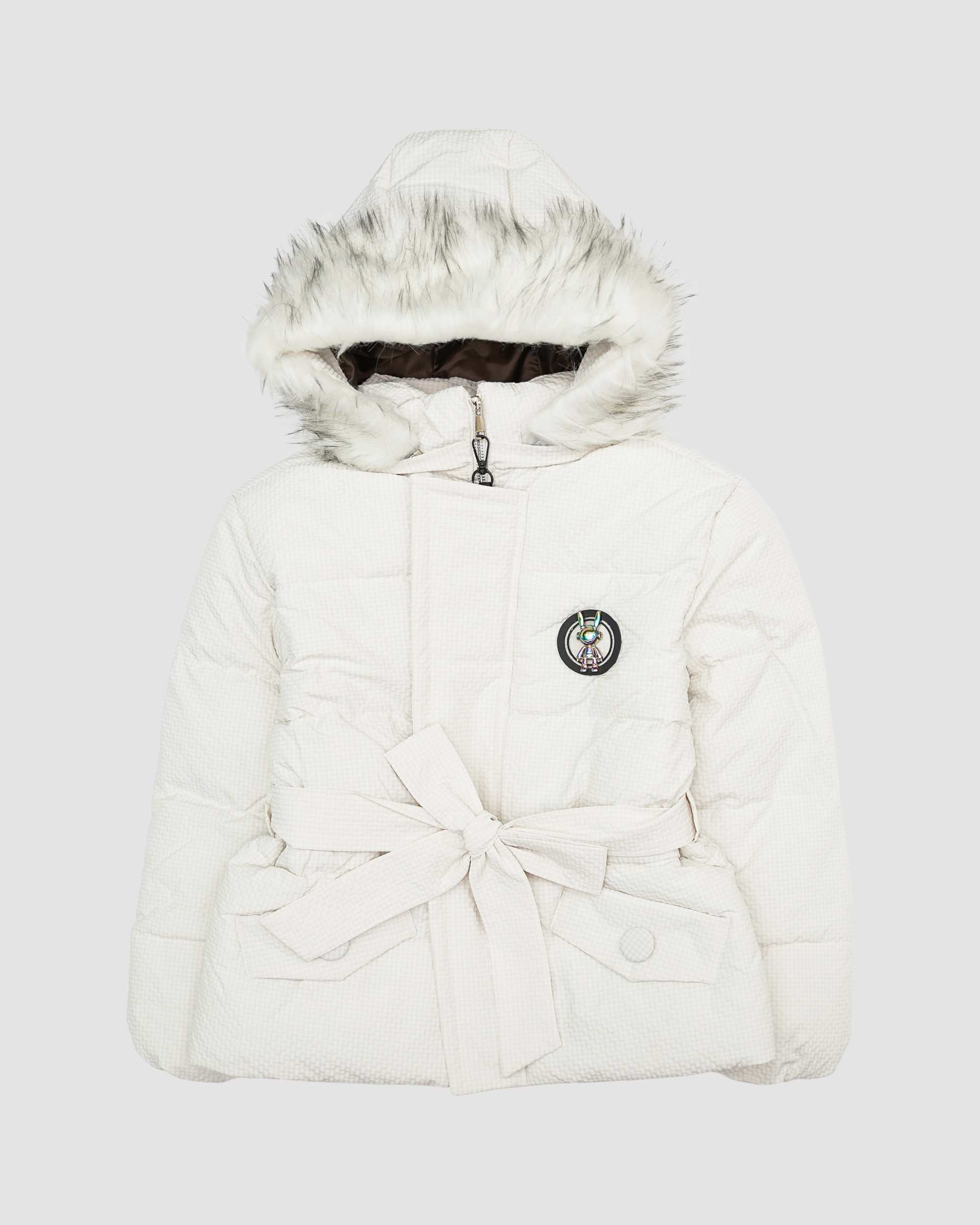 کاپشن دخترانه کلاه خزدار کمربنددار سفید بانی نو