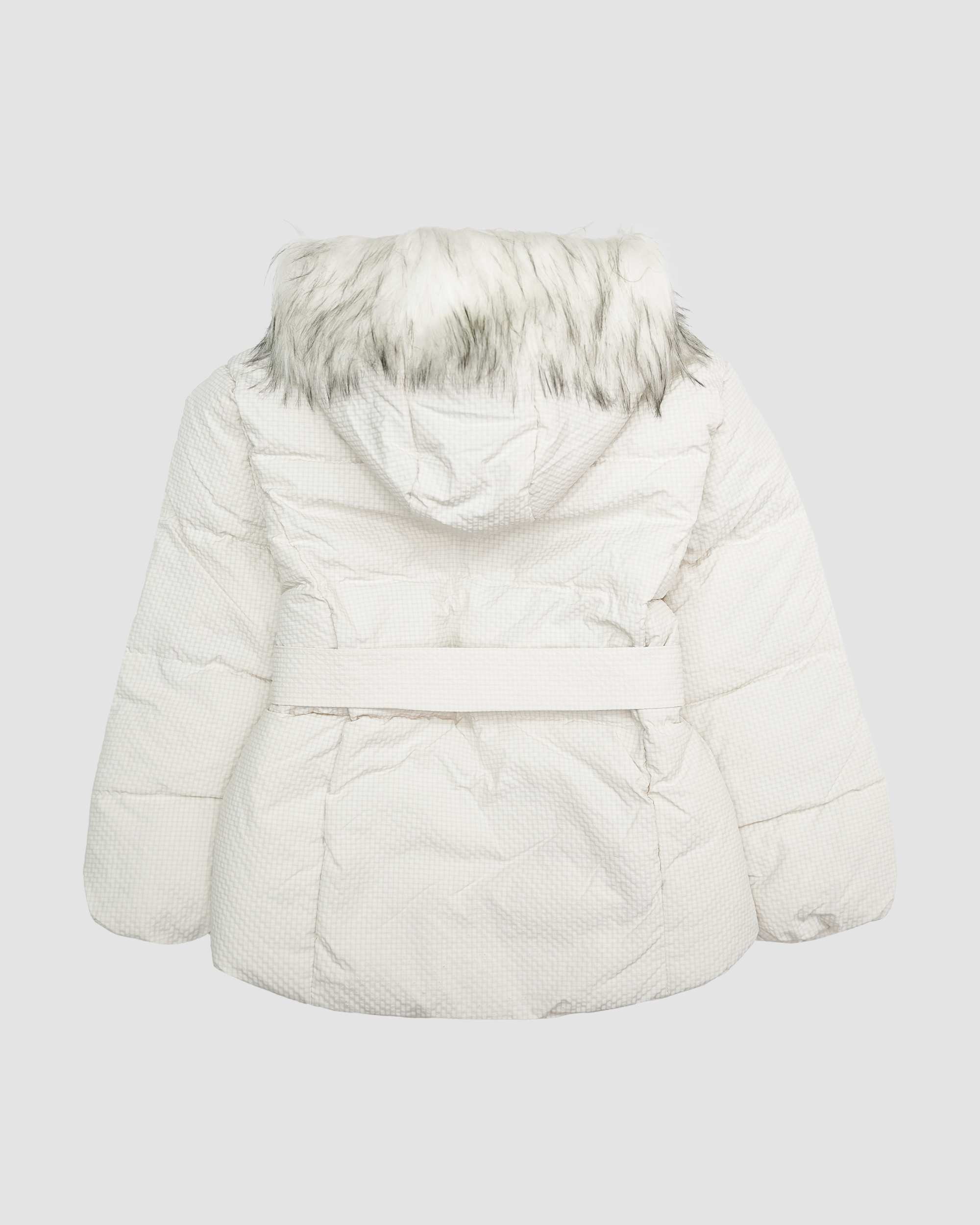 کاپشن دخترانه کلاه خزدار کمربنددار سفید بانی نو