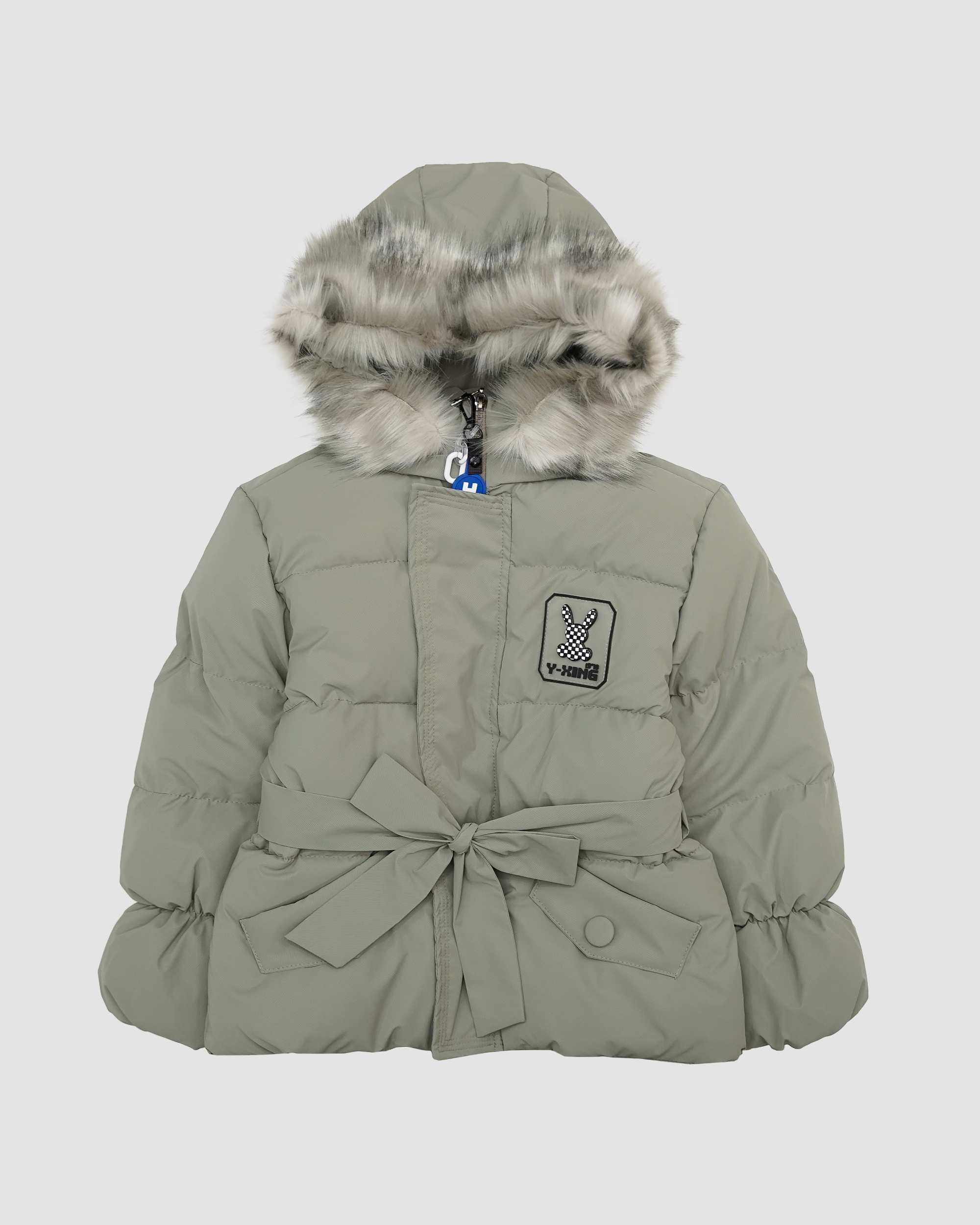 کاپشن دخترانه کلاه خزدار کمربنددار سبز بانی نو