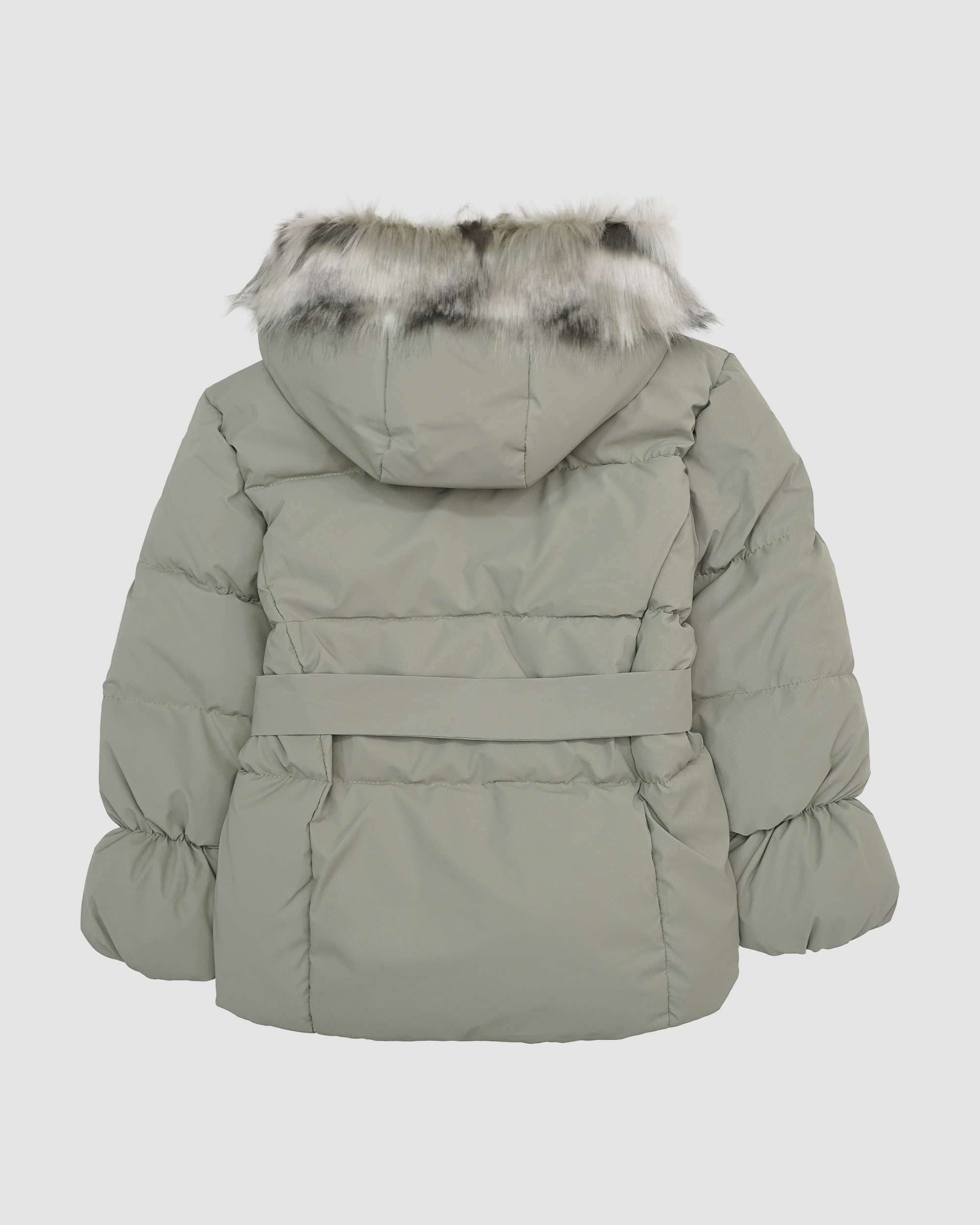 کاپشن دخترانه کلاه خزدار کمربنددار سبز بانی نو