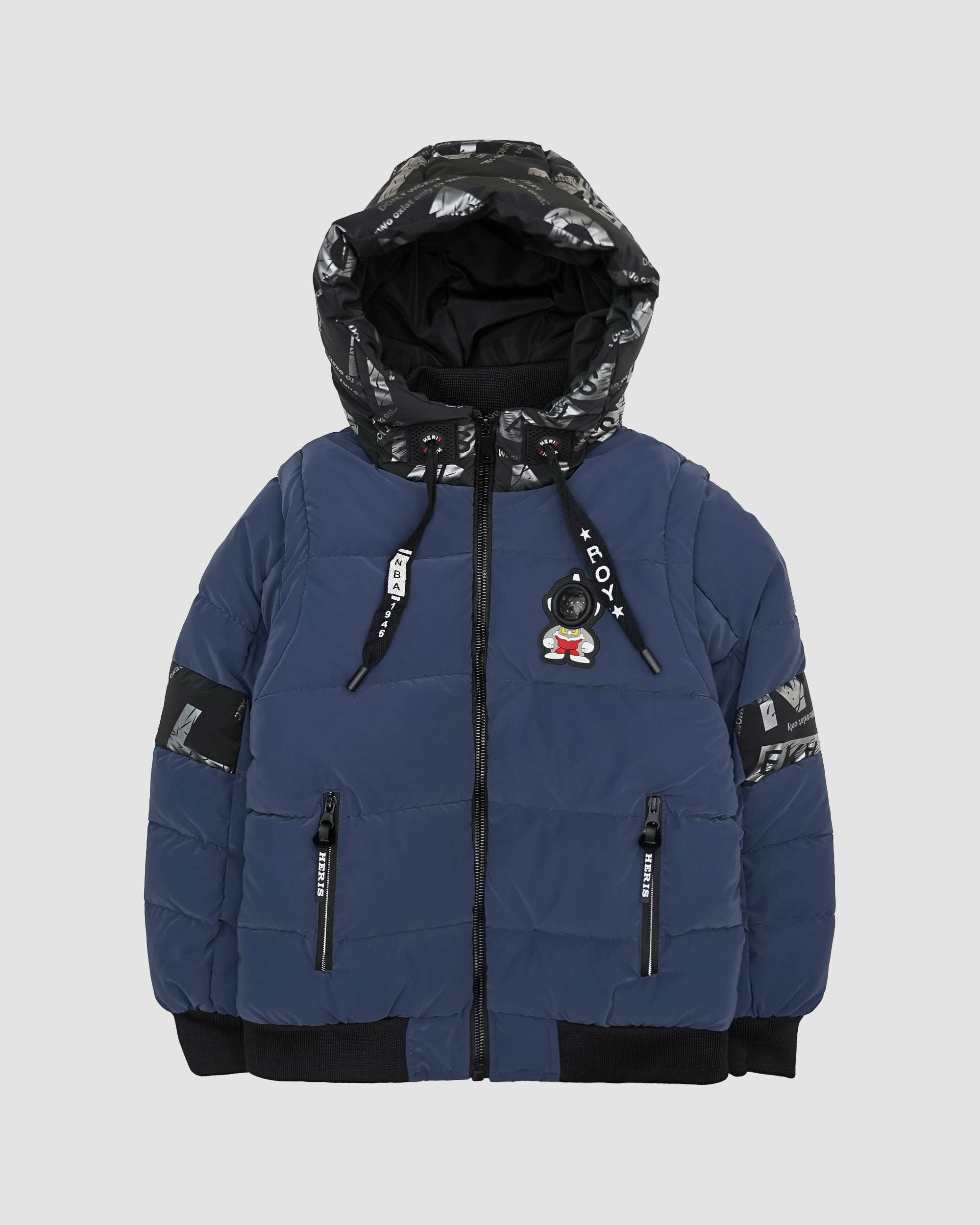 کاپشن پسرانه استین زیپ دار سرمه ای بانی نو