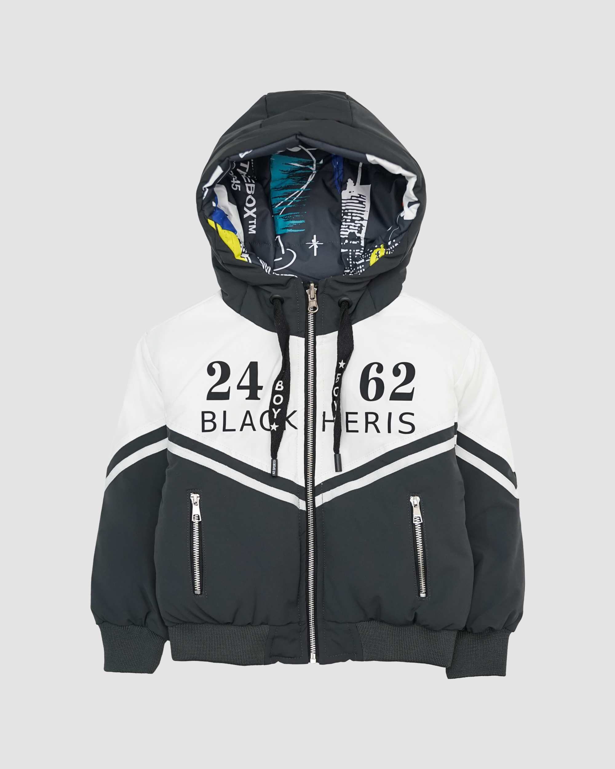 کاپشن پسرانه دو رو چاپی ذغالی بانی نو