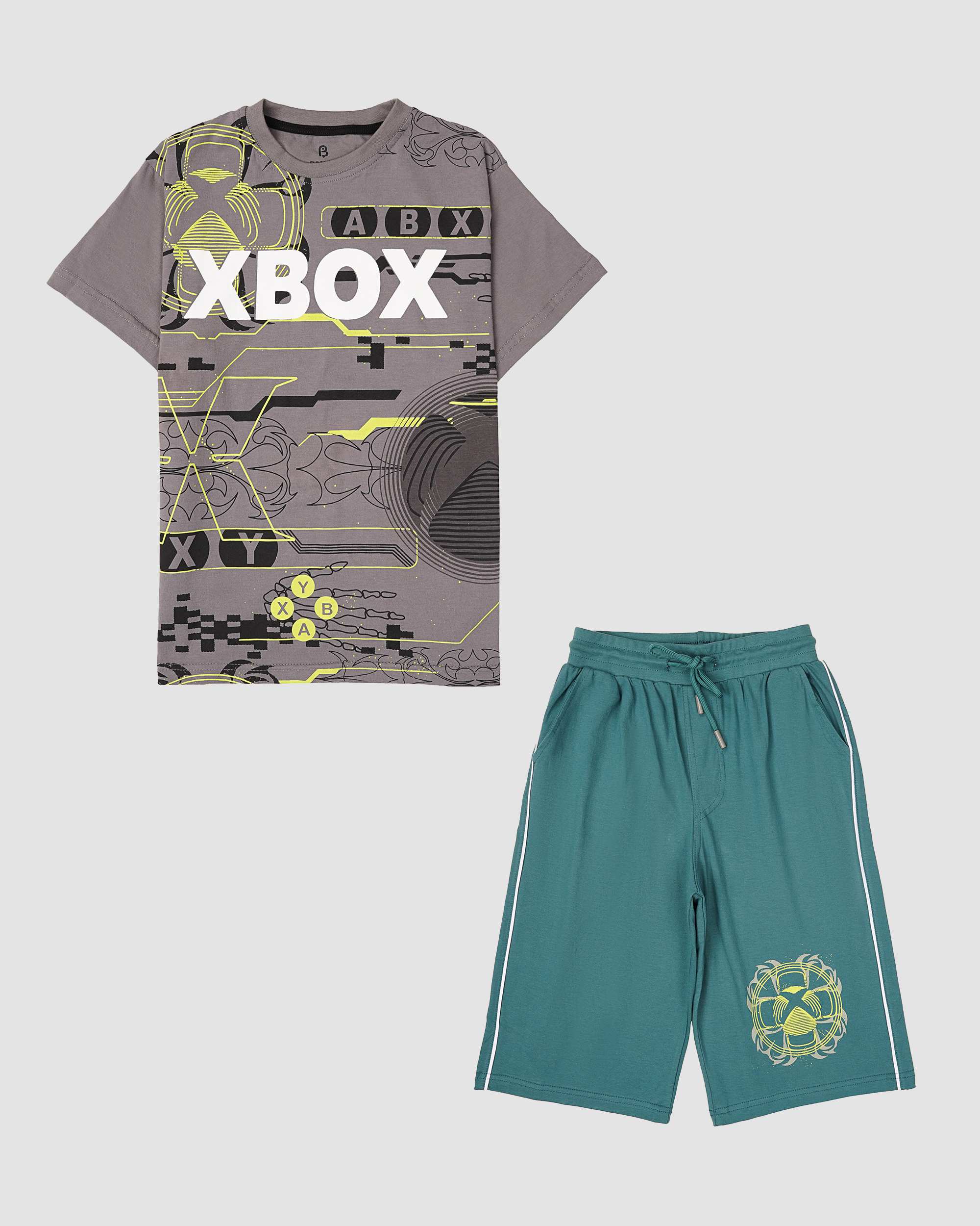 ست تیشرت و شلوارک پسرانه طرح X_BOX سبز بانی نو