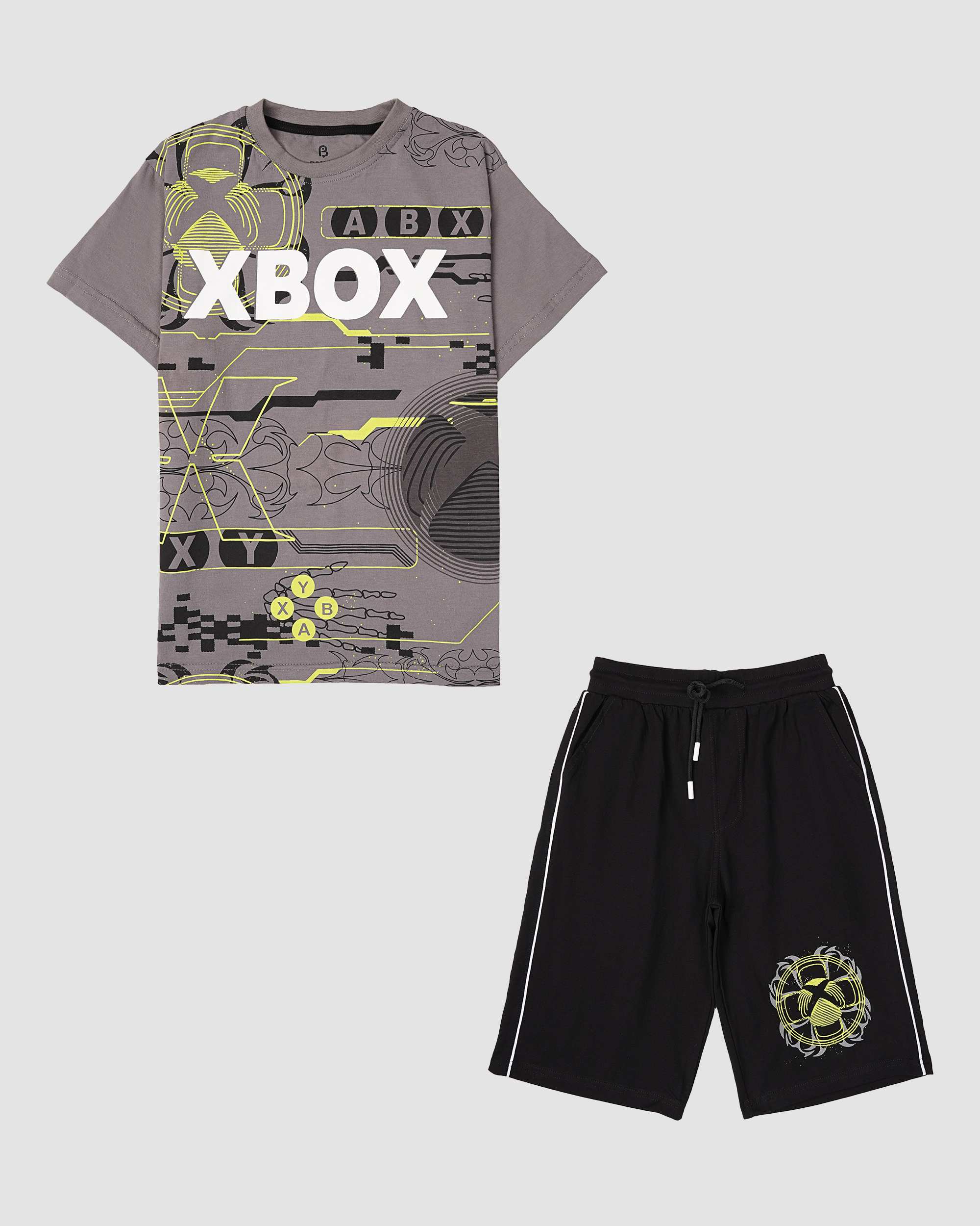 ست تیشرت و شلوارک پسرانه طرح X_BOX طوسی بانی نو