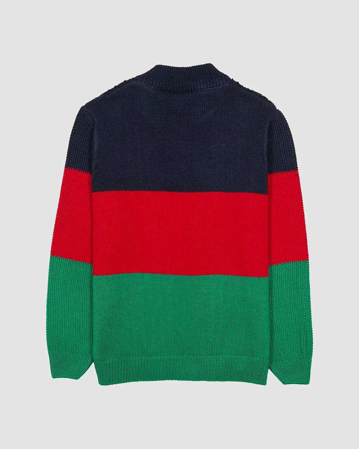 پلیور بافت پسرانه بانی نو طرح راه راه پهن سبز قرمز سورمه ای