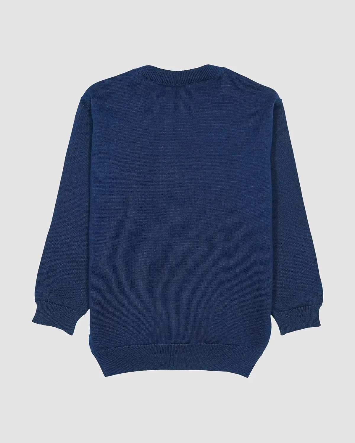 پلیور بافت پسرانه بانی نو طرح یقه گرد سورتمه سرمه ای