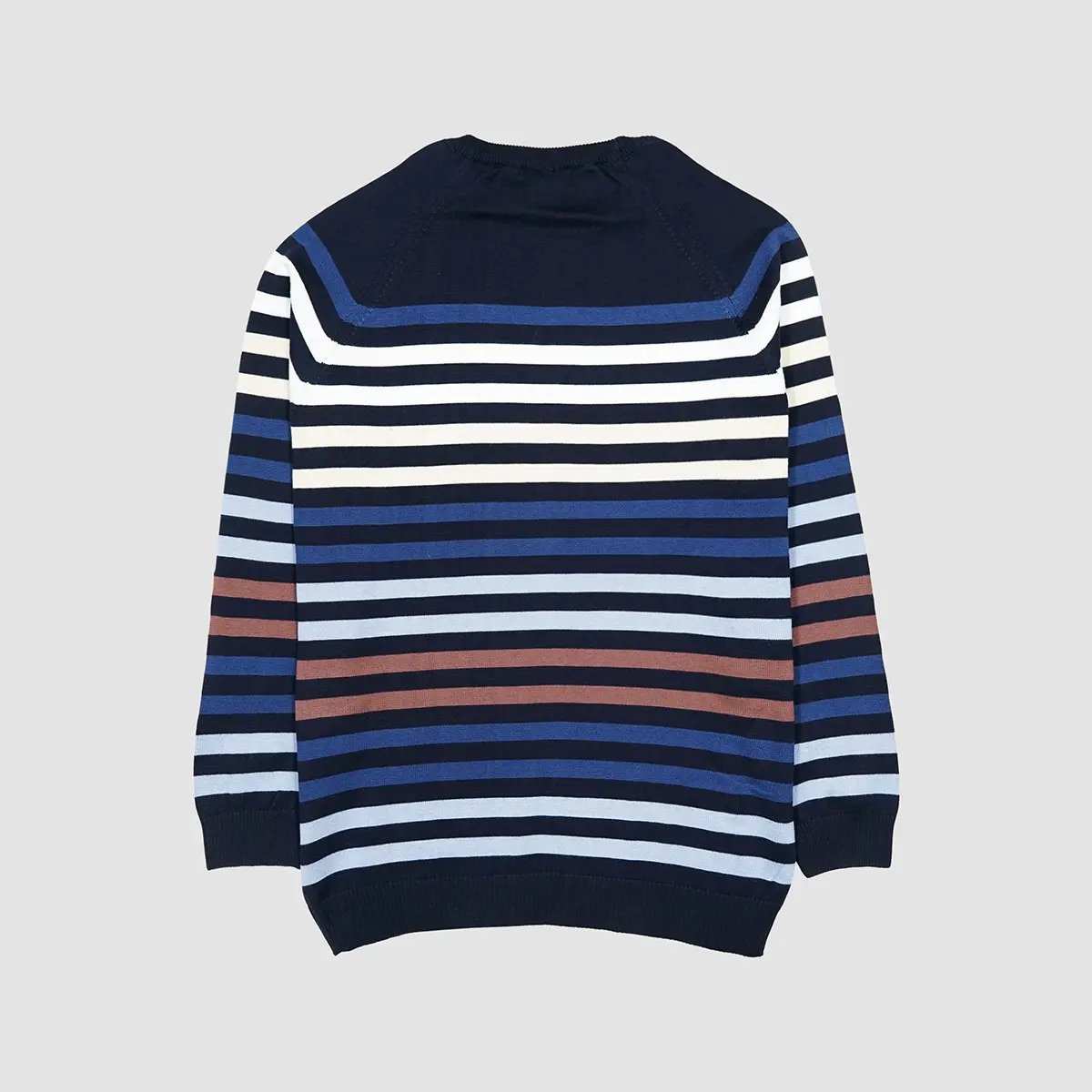 پلیور بافت پسرانه بانی نو طرح یقه گرد راه راه سرمه ای