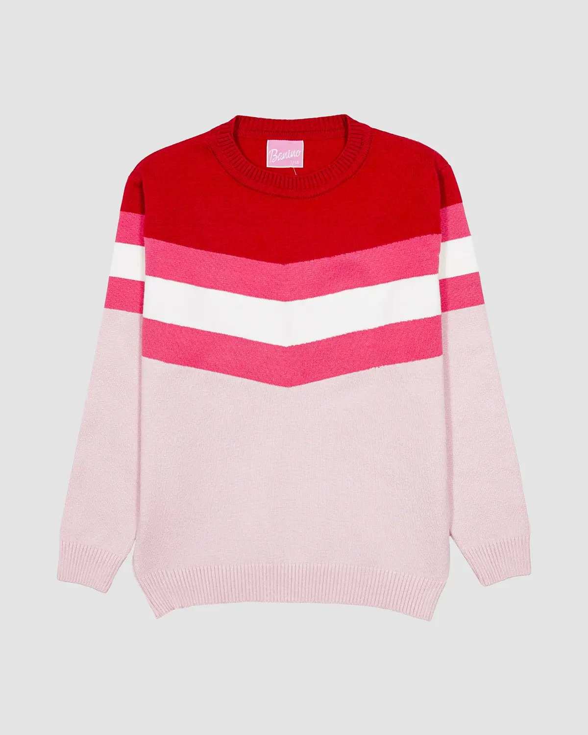 پلیور بافت دخترانه بانی نو طرح راه پهن ریپ سفید صورتی