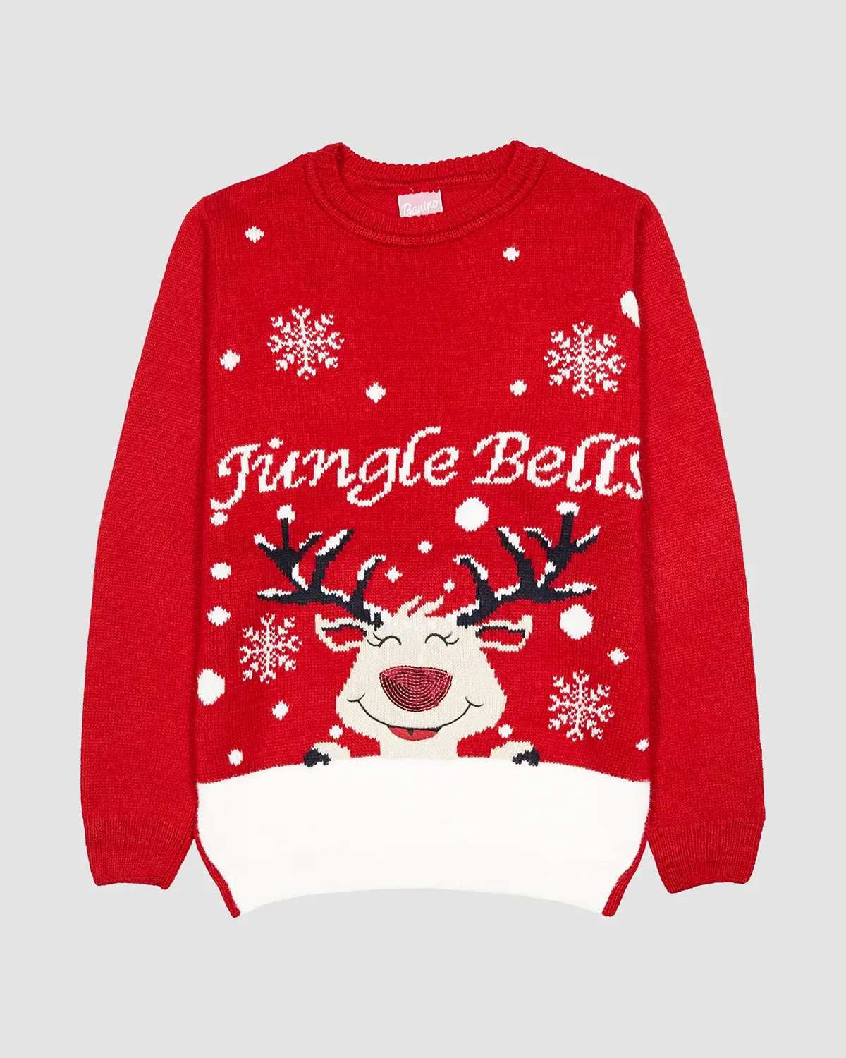 پلیور بافت دخترانه بانی نو طرح گوزنی و برف