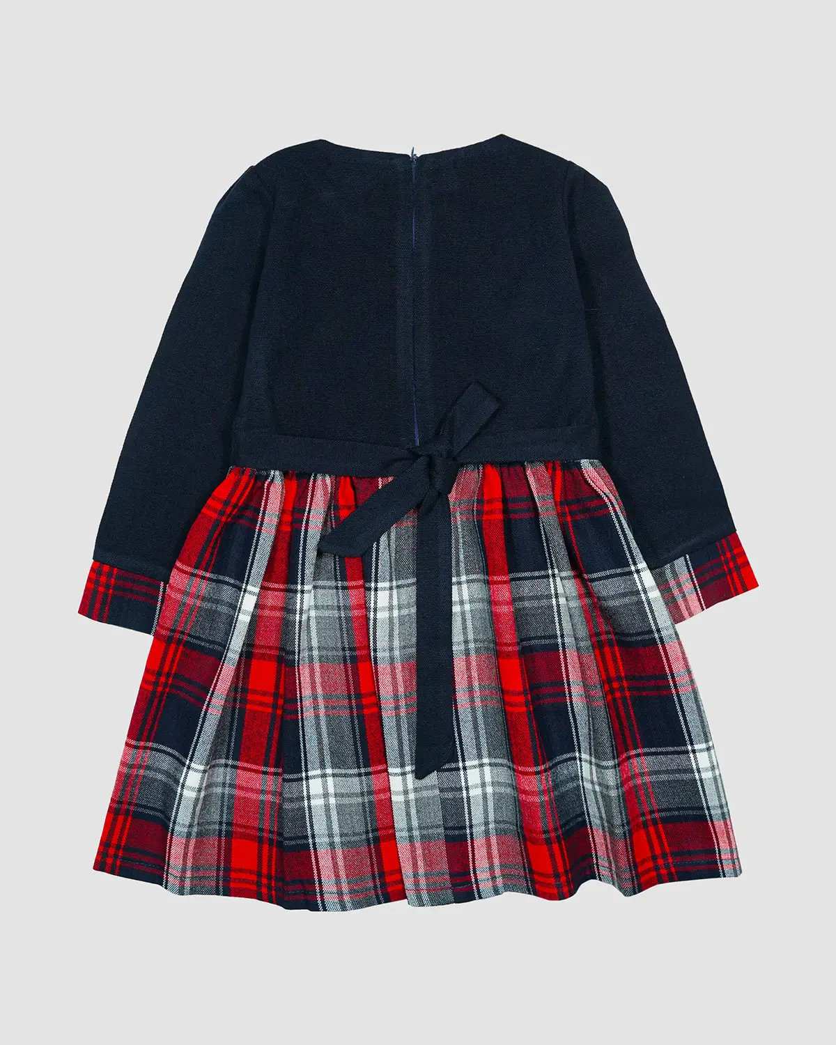 پیراهن دخترانه بانی نو طرح چهارخانه سرمه ای قرمز