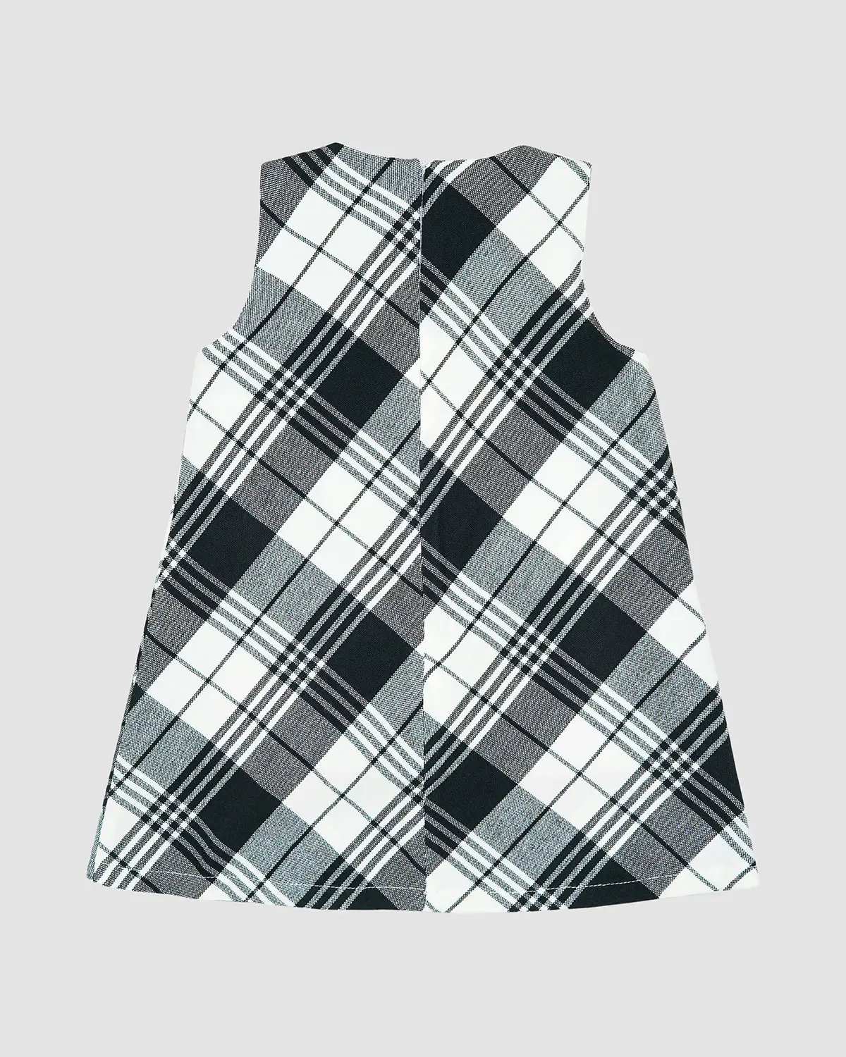 پیراهن دخترانه بانی نو طرح چهارخانه دو گل مشکی سفید