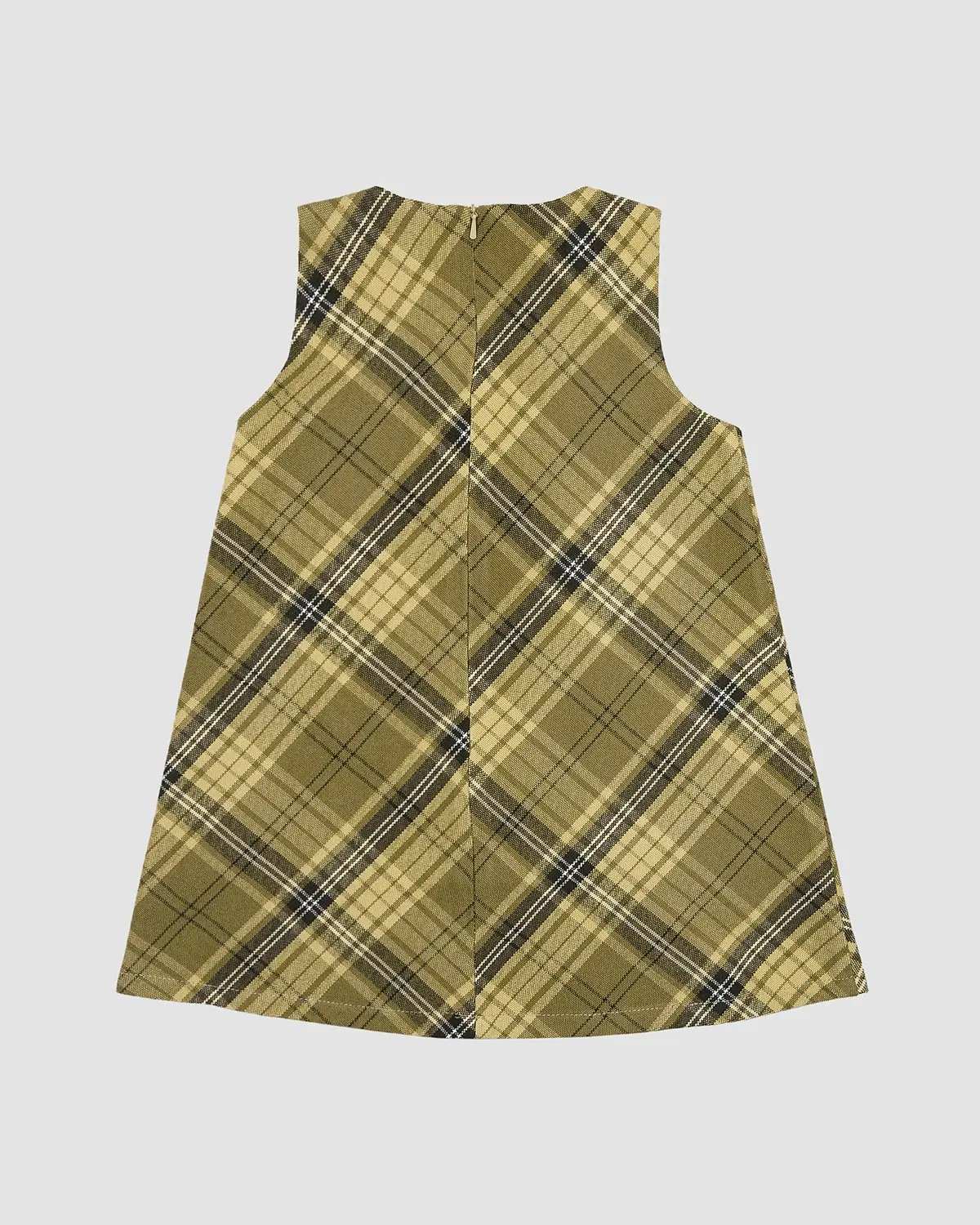 پیراهن دخترانه بانی نو طرح چهارخانه دو گل کرم قهوه ای