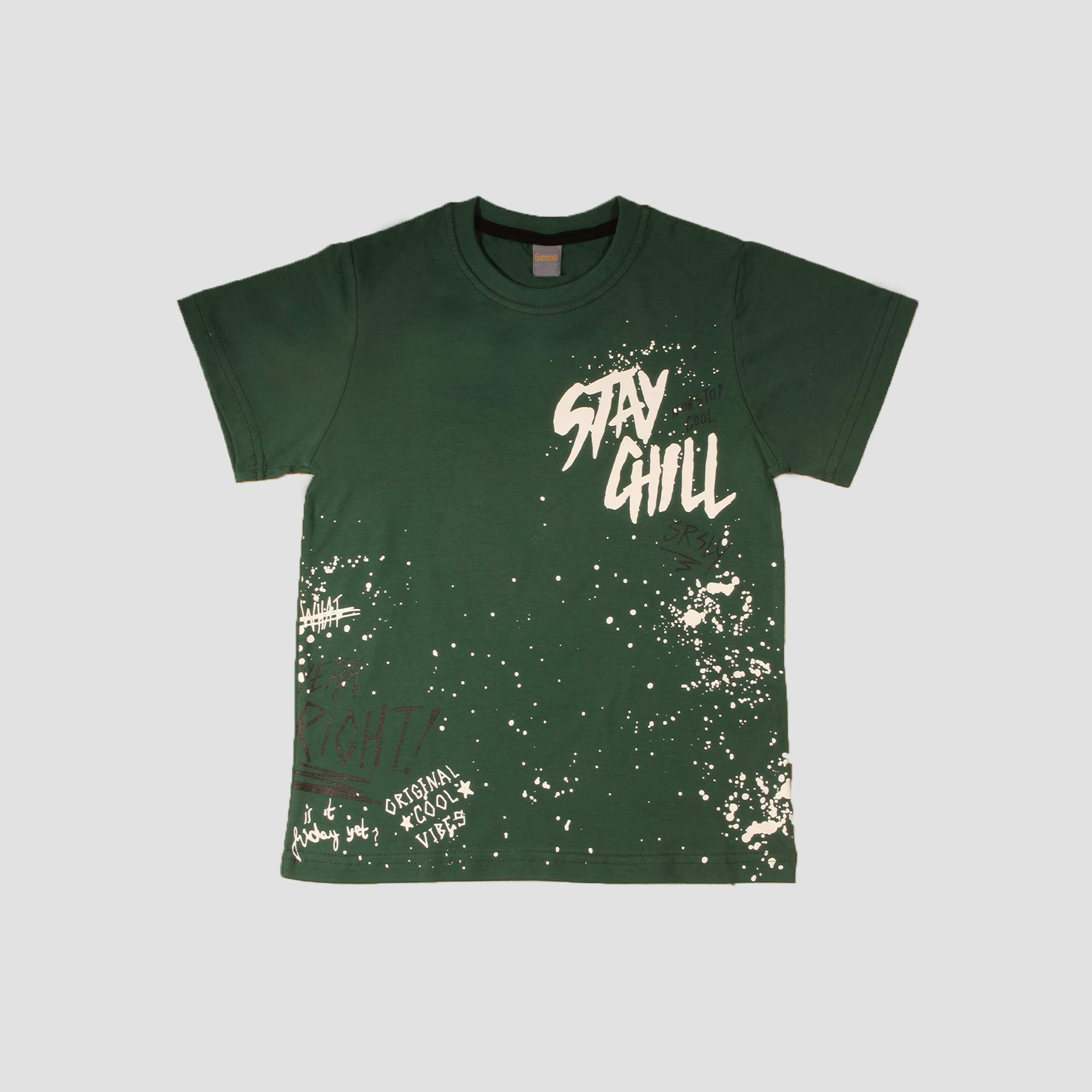 بلوز تک پسرانه یقه گرد stay chill سبز 6الی 15 سال بانی نو