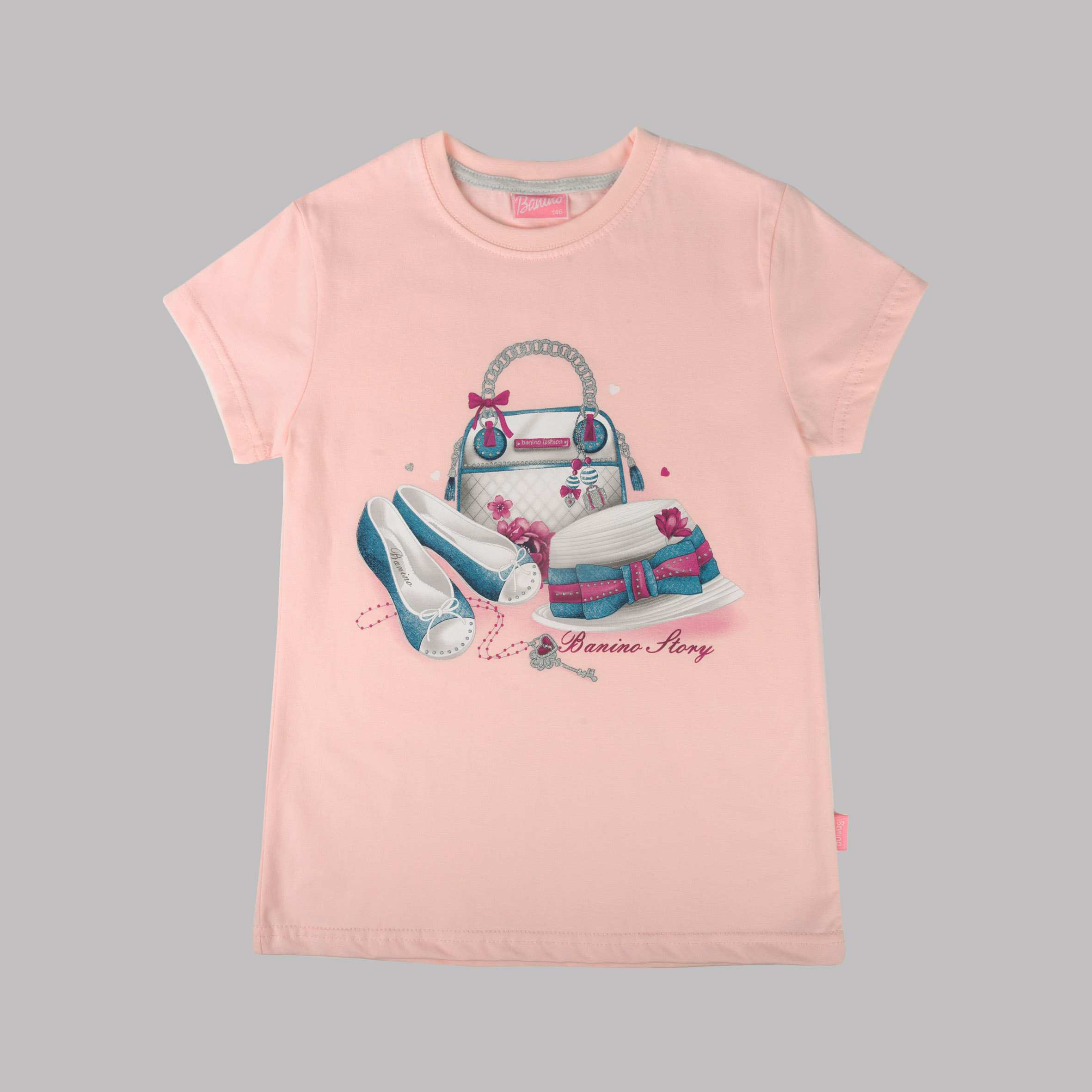 بلوز تک دخترانه کیف وکفش وکلاه صورتی کم رنگ بانی نو