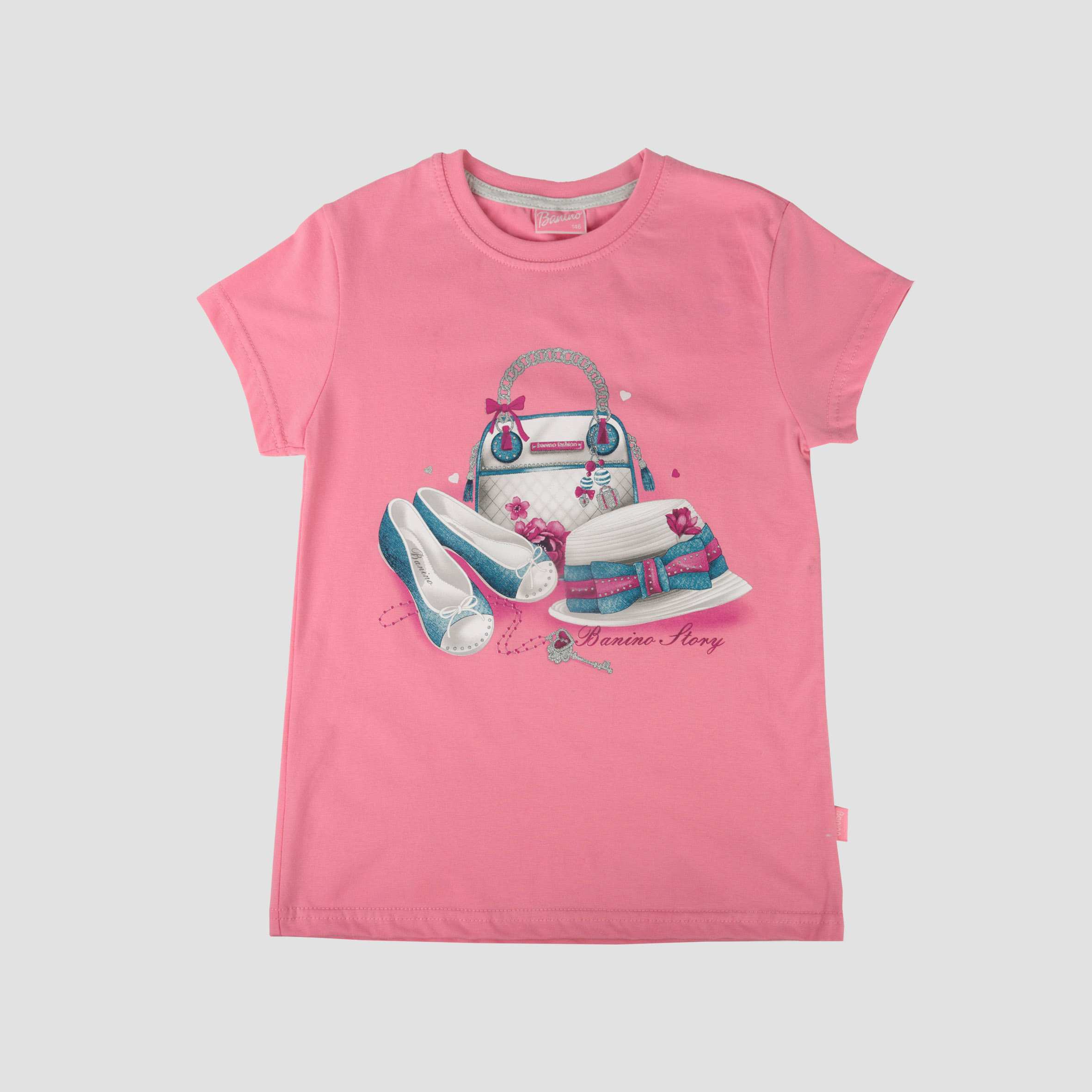 بلوز تک دخترانه کیف وکفش وکلاه صورتی پررنگ بانی نو