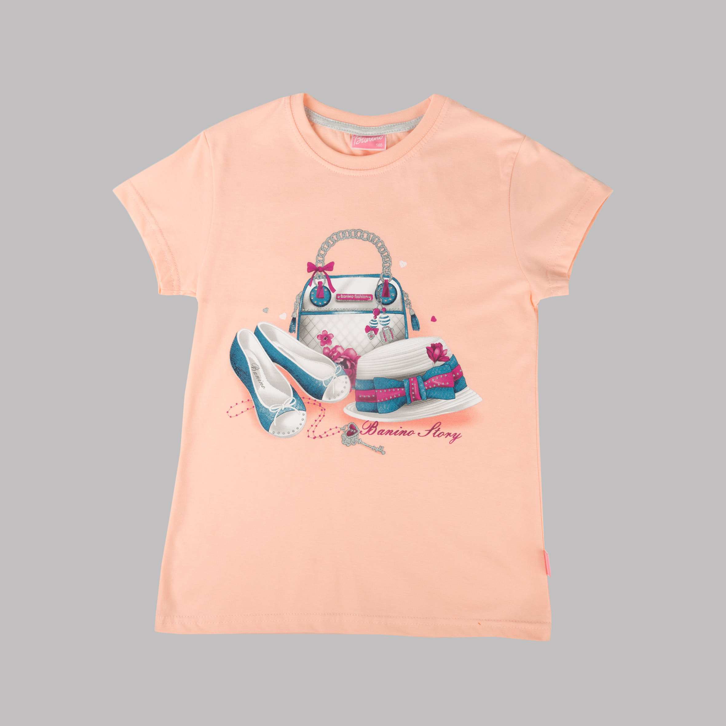 بلوز تک دخترانه کیف وکفش وکلاه گلبهی کمرنگ بانی نو