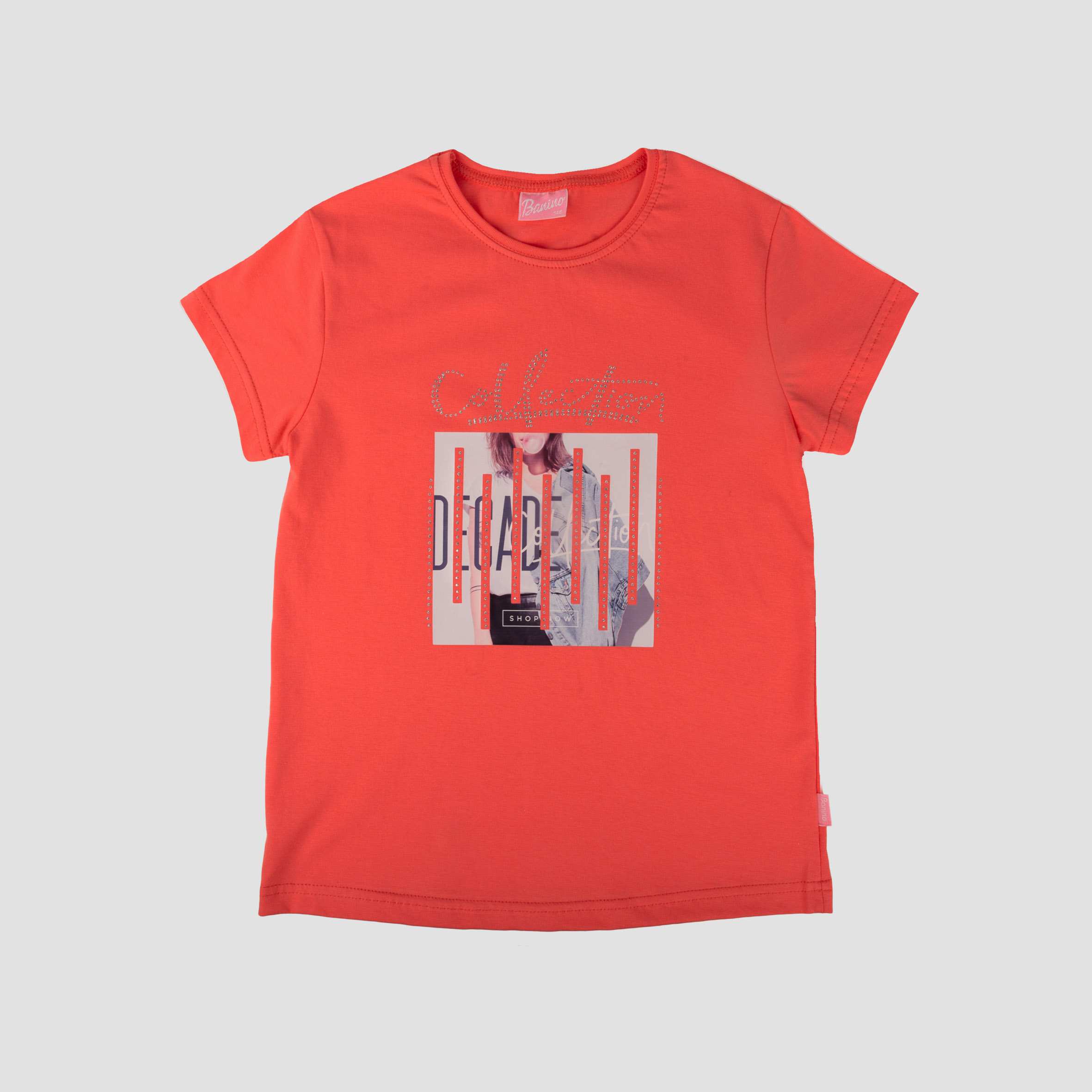 تی شرت دخترانه تصویری دختر جین پوش صورتی بانی نو