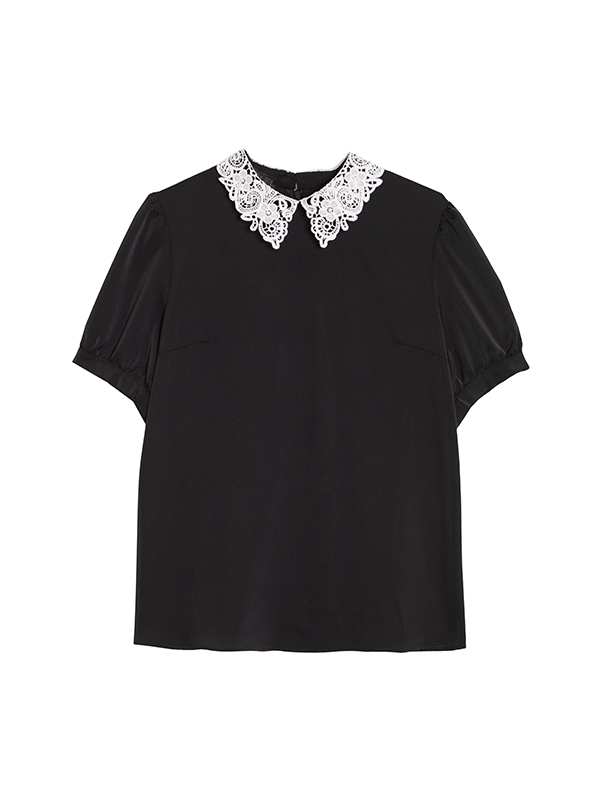 بلوز زنانه آستین کوتاه پفی الیزه یقه گیپور کلاسیک شارلوت برنس Bornos