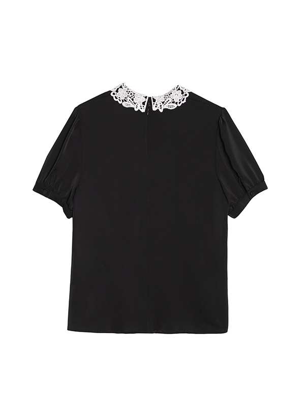 بلوز زنانه آستین کوتاه پفی الیزه یقه گیپور کلاسیک شارلوت برنس Bornos
