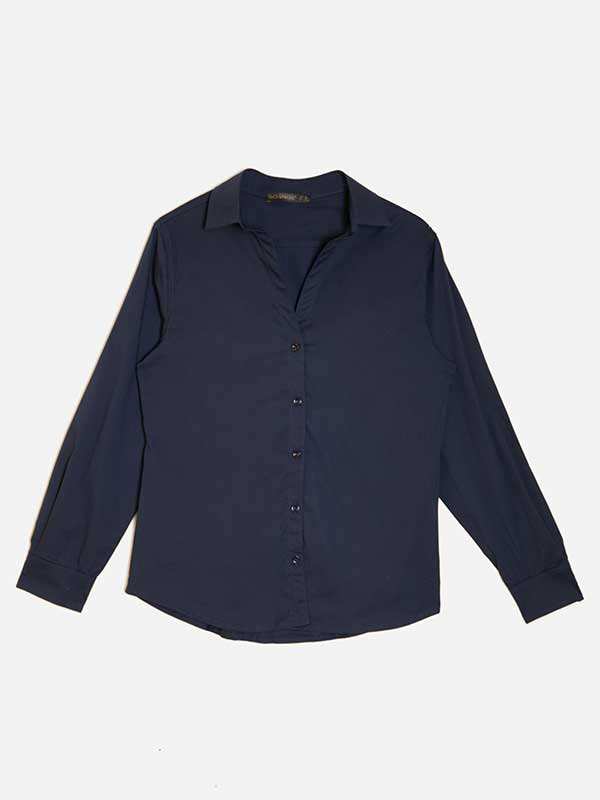 شومیز زنانه پوپلین ساده یقه مردانه کژوال ماهین برنس Bornos