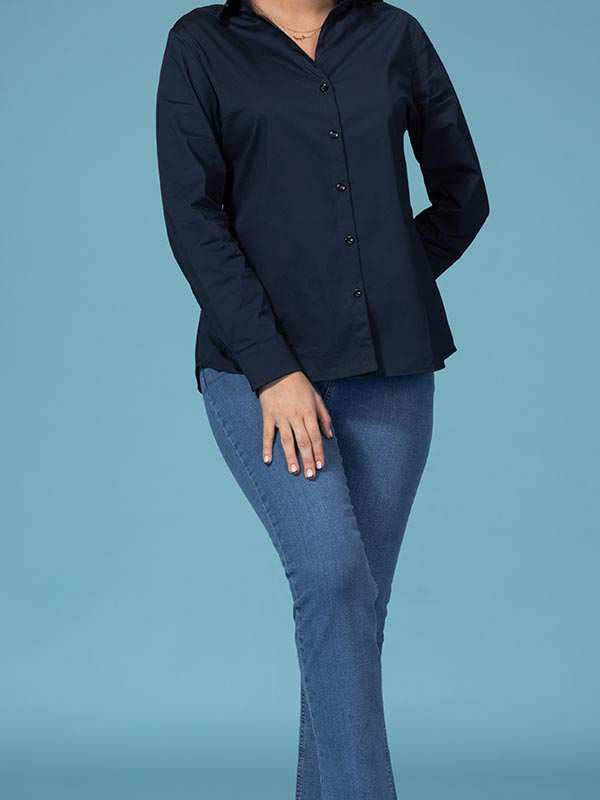 شومیز زنانه پوپلین ساده یقه مردانه کژوال ماهین برنس Bornos