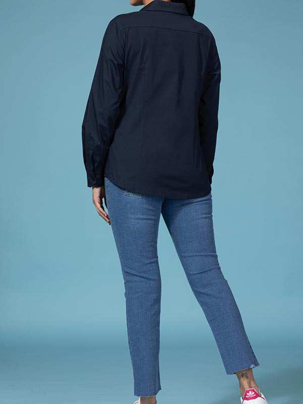 شومیز زنانه پوپلین ساده یقه مردانه کژوال ماهین برنس Bornos