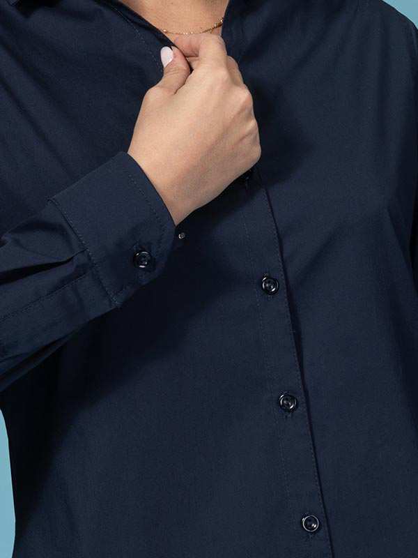 شومیز زنانه پوپلین ساده یقه مردانه کژوال ماهین برنس Bornos