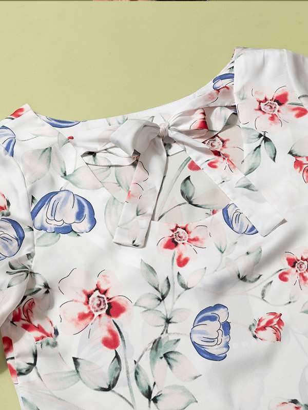 بلوز زنانه آستین پفی کوتاه کرپ ساتن یقه گرد کژوال کمند برنس Bornos