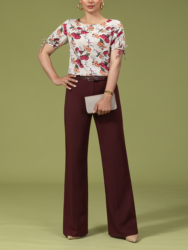 بلوز زنانه آستین پفی کوتاه کرپ ساتن یقه گرد کژوال کمند برنس Bornos