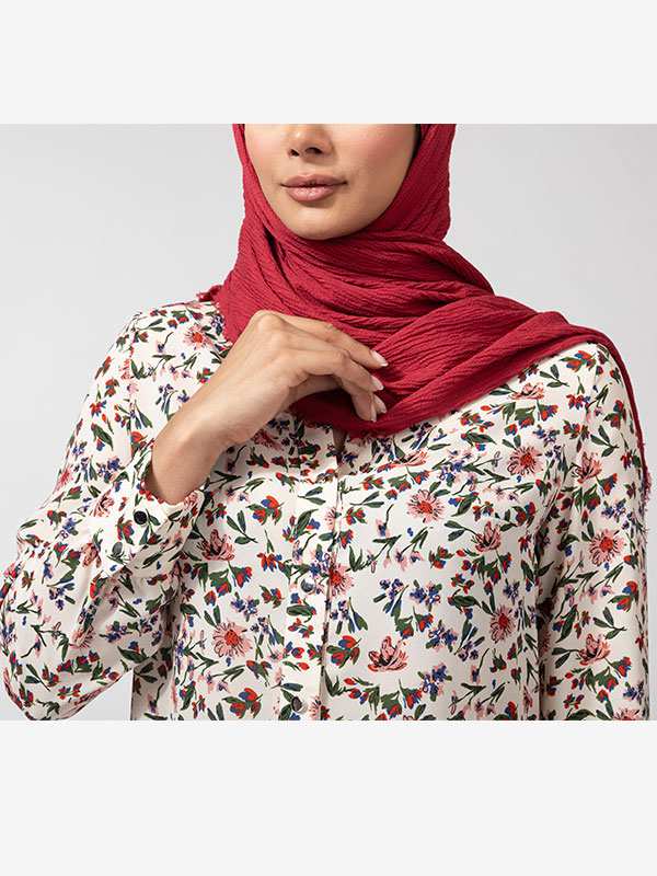 شومیز زنانه کرپ ژرژت یقه ایستاده طرح دار کلاسیک ژیلا برنس