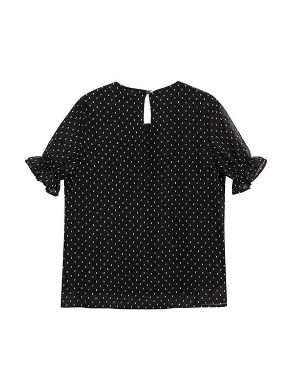 بلوز زنانه حریر آستر دار یقه گرد آستین چین دار 40101 برنس