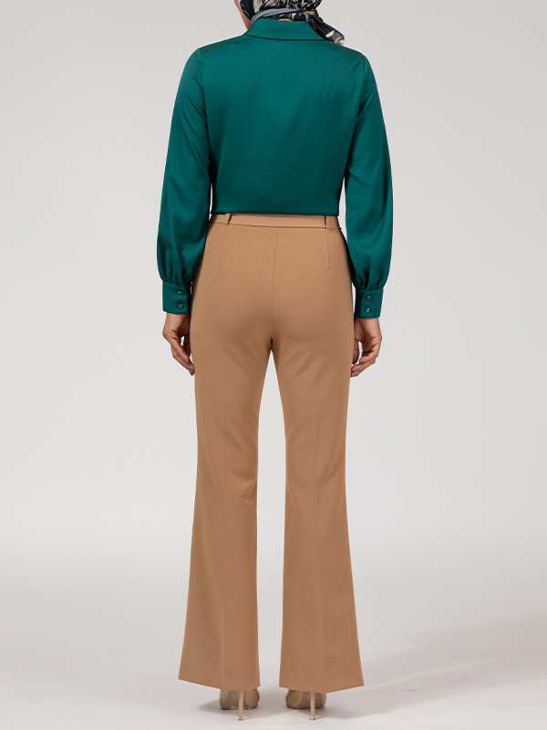 شلوار زنانه کرپ دمپا گشاد کلاسیک دارای کمربند 10104 برنس