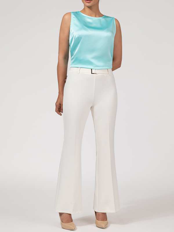 شلوار زنانه کرپ دمپا گشاد کلاسیک دارای کمربند 10104 برنس