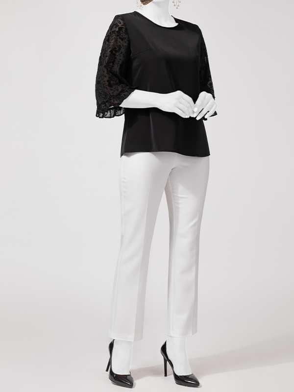 بلوز زنانه مجلسی کرپ آستین کلوش چین دار 40107 برنس