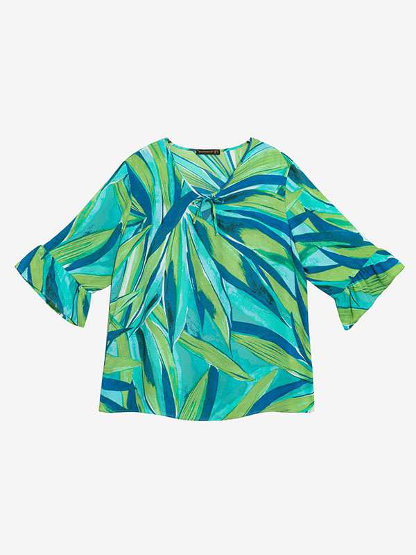 بلوز زنانه سایز بزرگ آستین سه ربع کرپ 40108 برنس