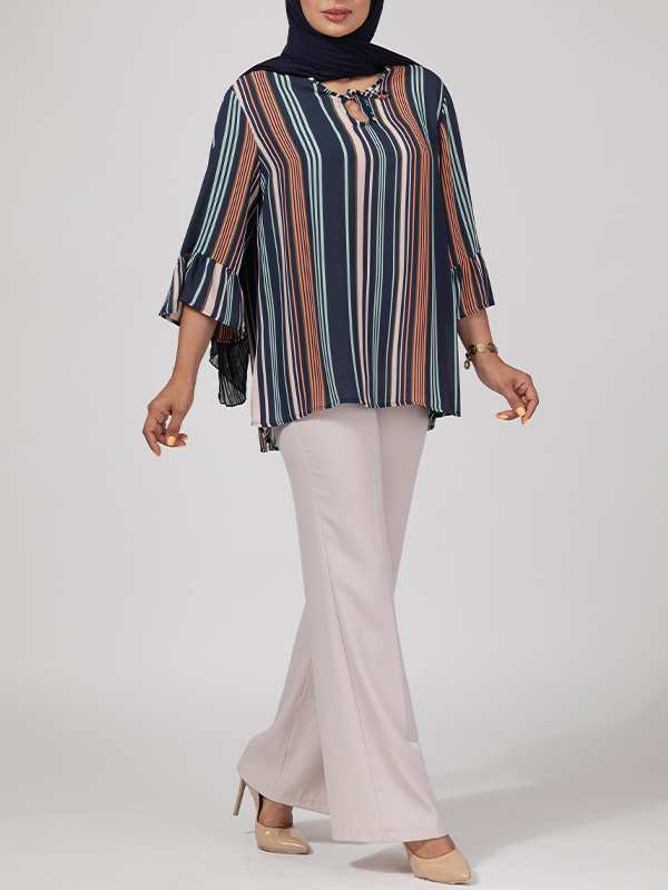 بلوز زنانه سایز بزرگ آستین سه ربع کرپ 40108 برنس