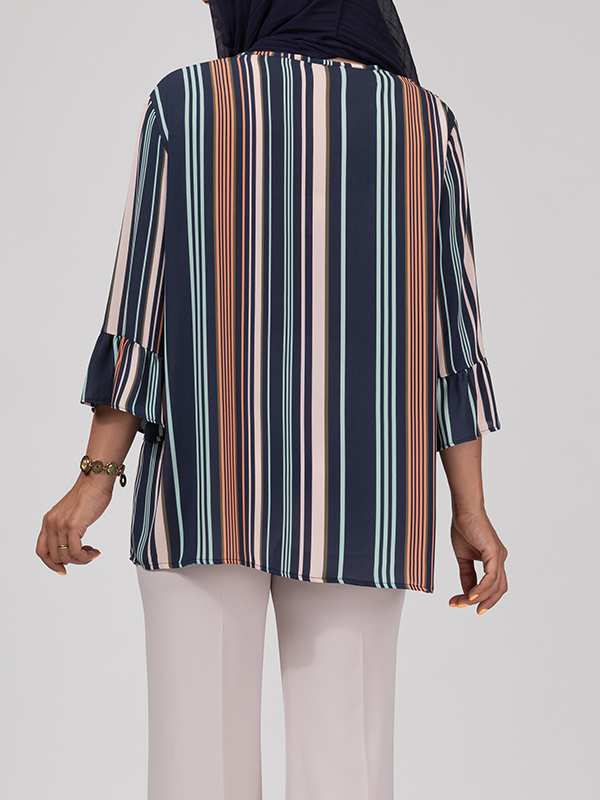 بلوز زنانه سایز بزرگ آستین سه ربع کرپ 40108 برنس