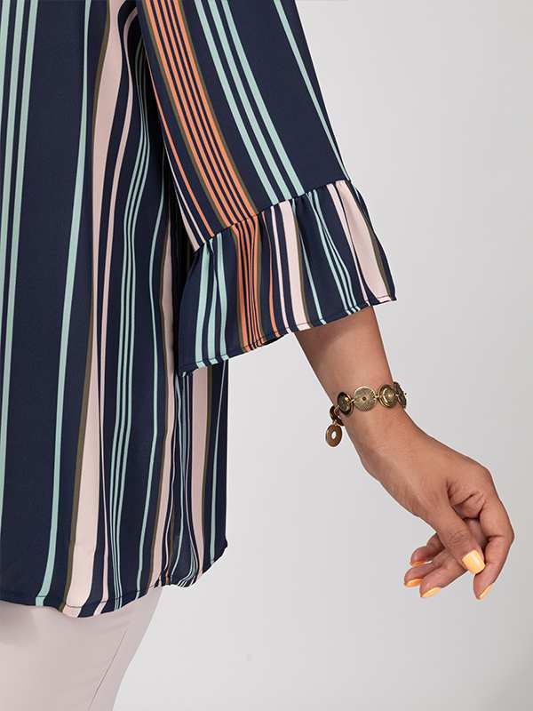 بلوز زنانه سایز بزرگ آستین سه ربع کرپ 40108 برنس