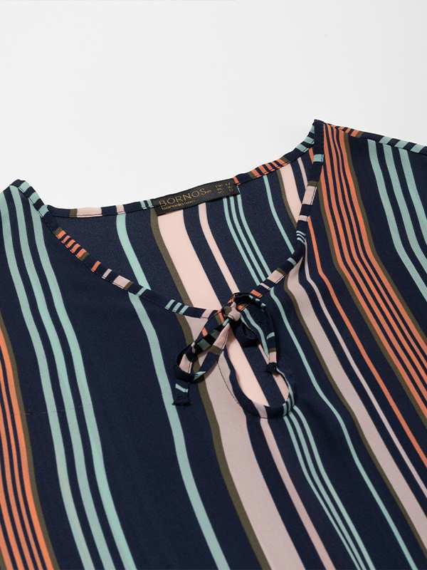 بلوز زنانه سایز بزرگ آستین سه ربع کرپ 40108 برنس