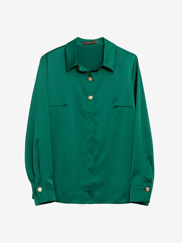 شومیز زنانه ساتن زارا آستین بلند درای دکمه تزیینی مهناز برنس